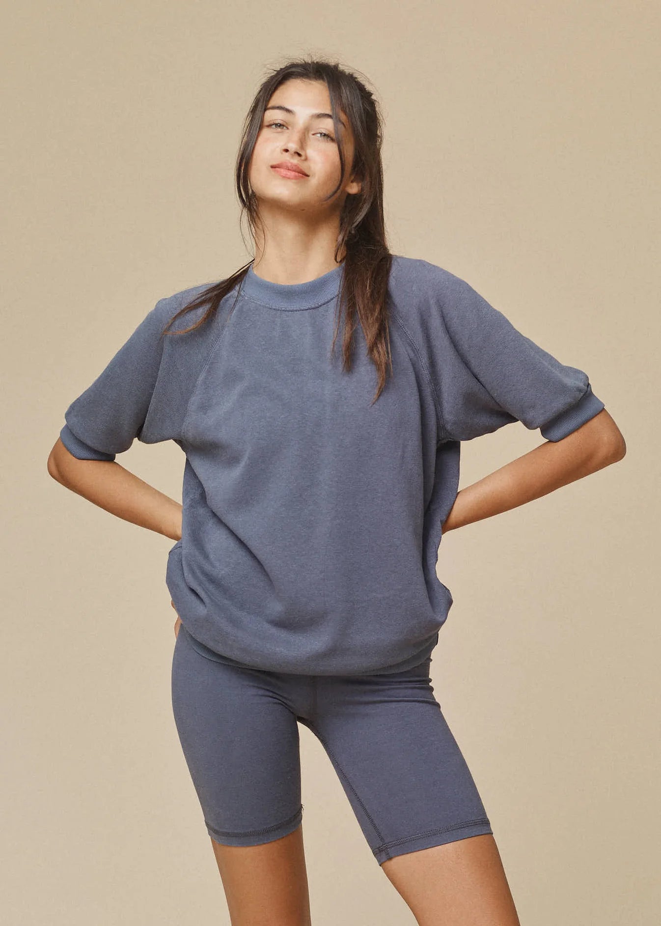 Jungmaven • Short Sleeve Raglan French Terry Fleece Sweatshirt • Coastal Blue