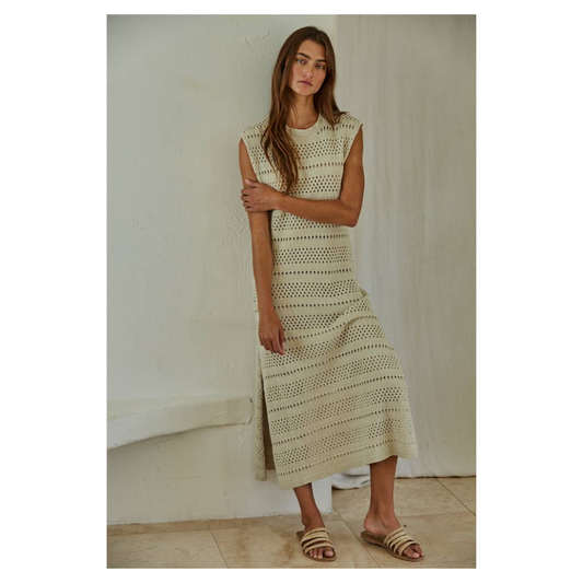 Cotton Crochet Midi Dress • Natural