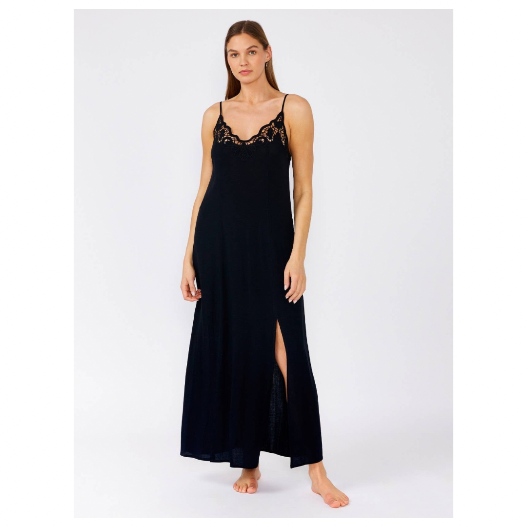 Battenburg Lace Trim Maxi Dress • Black
