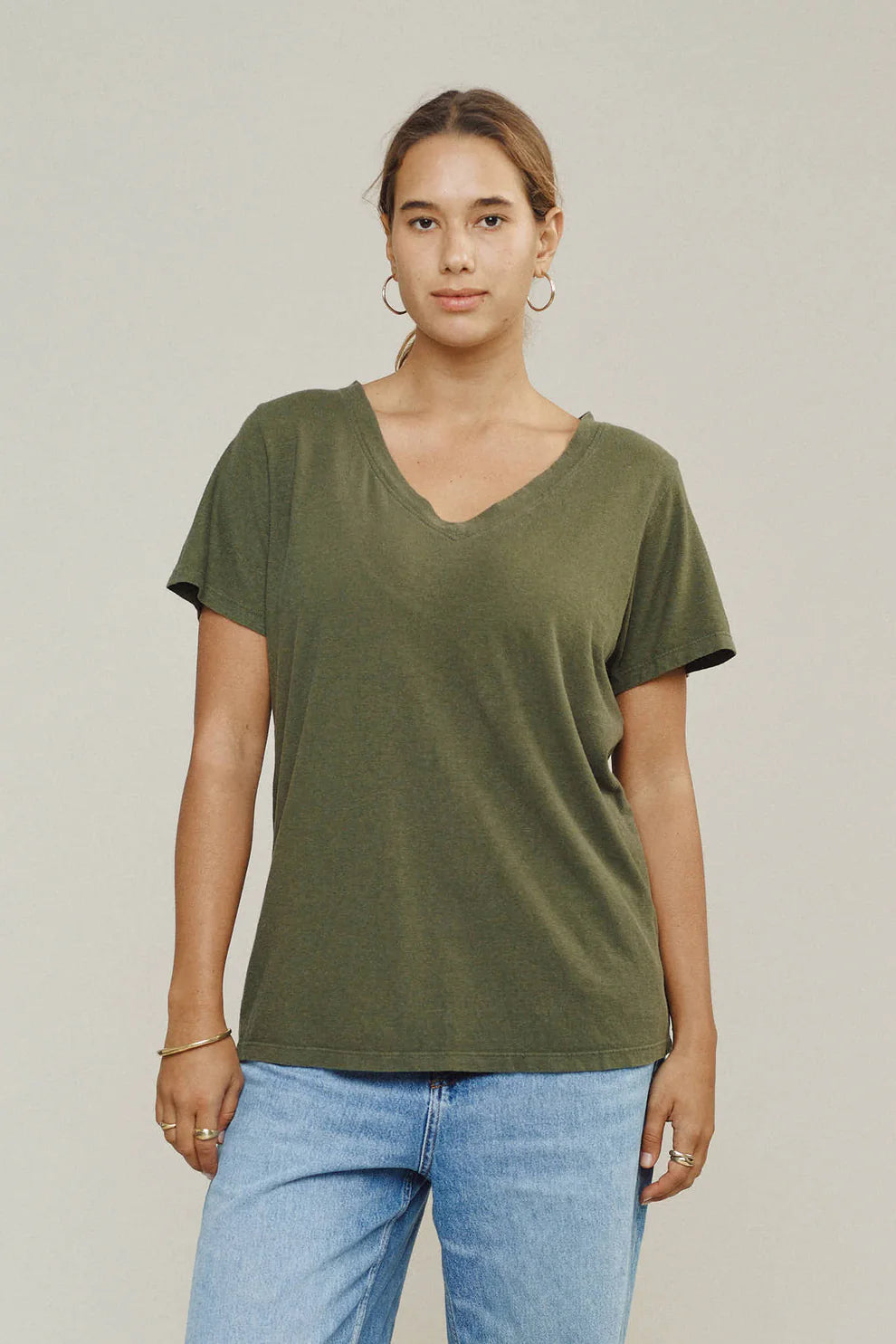 Jungmaven • Hemp & Organic Cotton Paige V-neck Tee • Washed White