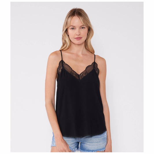 Linen Blend Lace Cami • Black