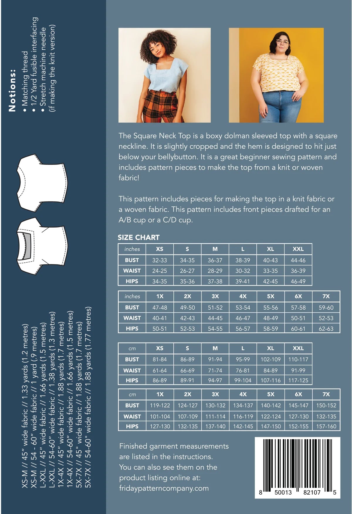 Friday Pattern Co. • Square Neck Top Sewing Pattern