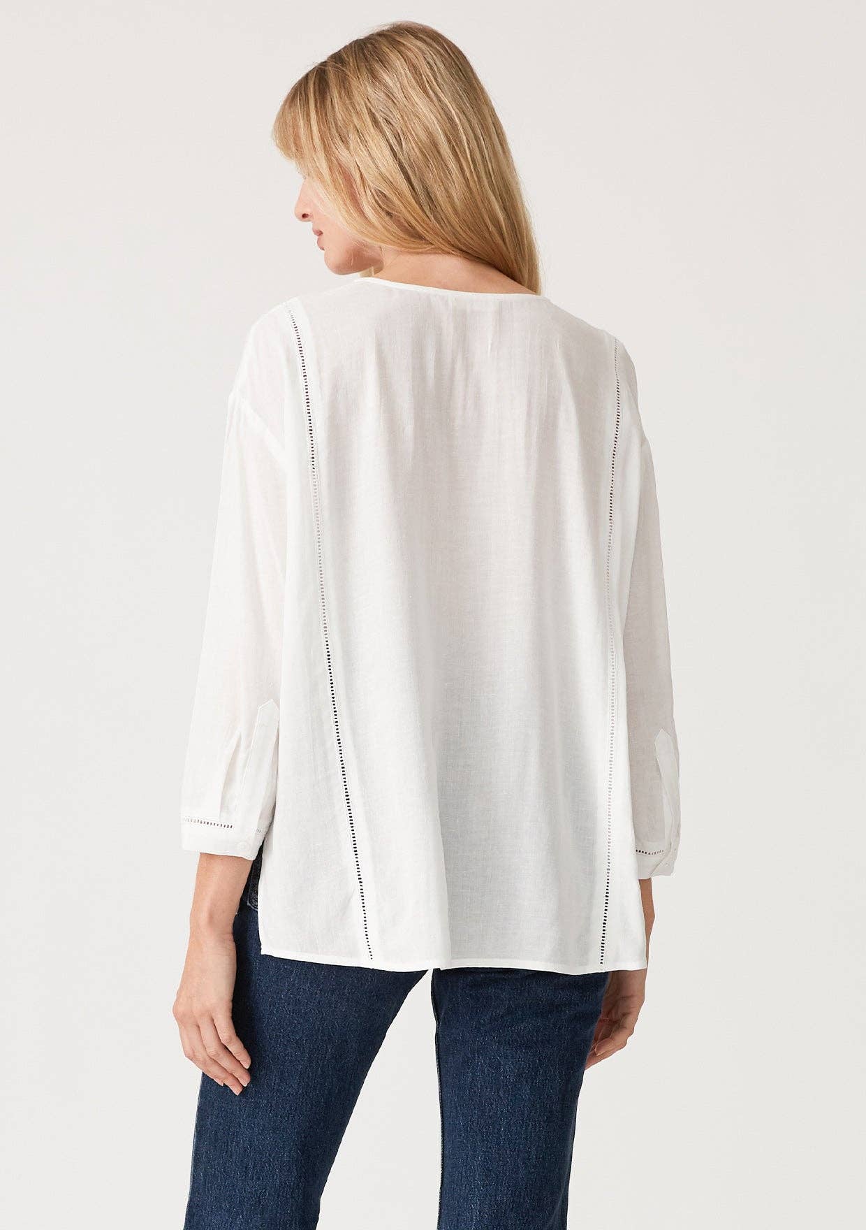 Linen Blend Button Down Pleated Blouse • White