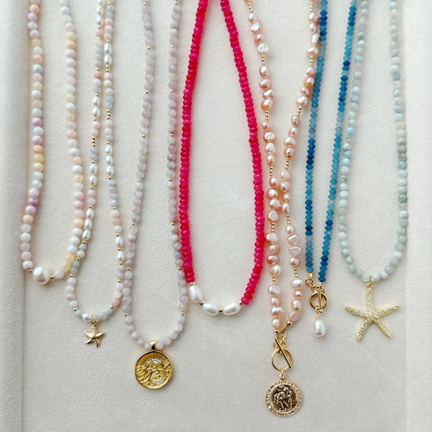 Crete Blue Aventurine Pearl Toggle Necklace • Gold Filled
