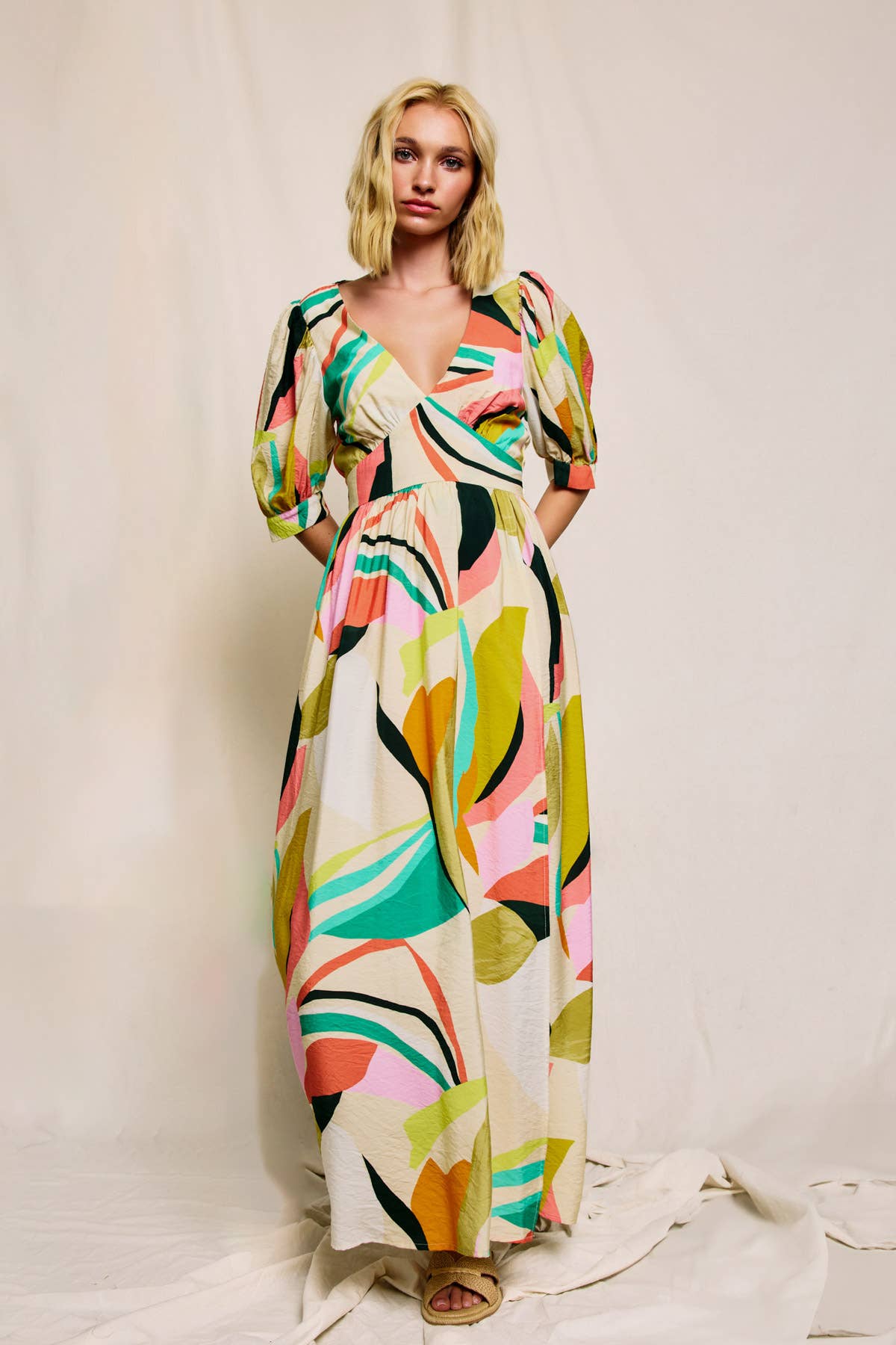 Surplice Slit Maxi Dress Colorful Mod Print