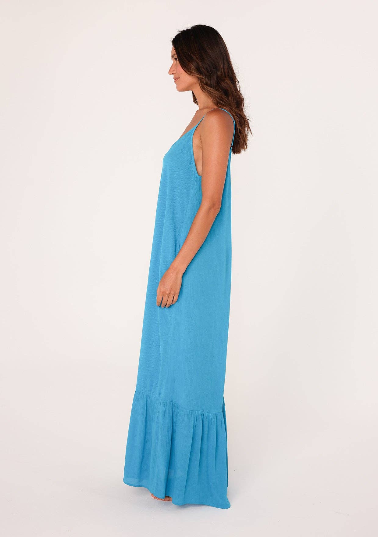Billowy Bohemian Sleeveless V-Neck Maxi Dress: Turquoise / M/L