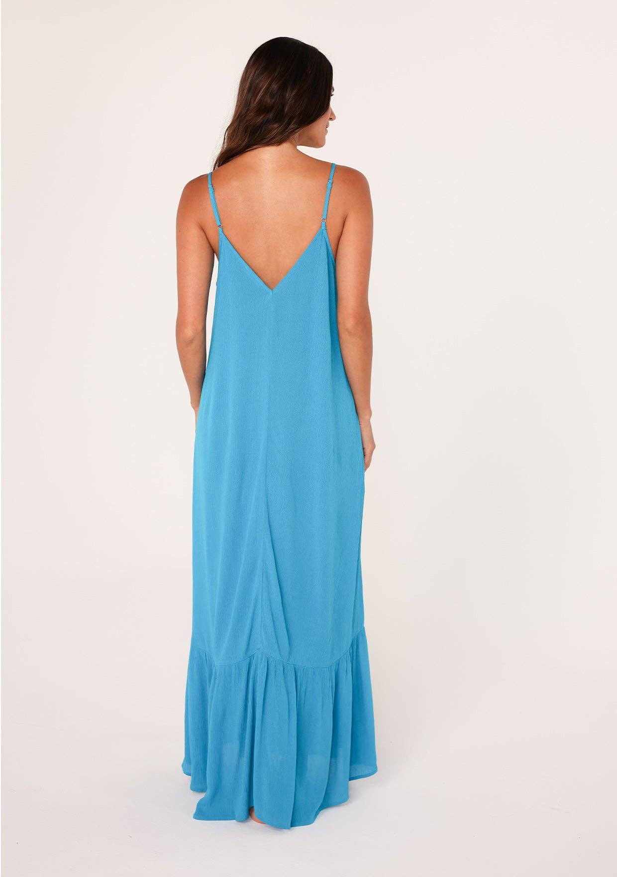 Billowy Bohemian Sleeveless V-Neck Maxi Dress: Turquoise / M/L