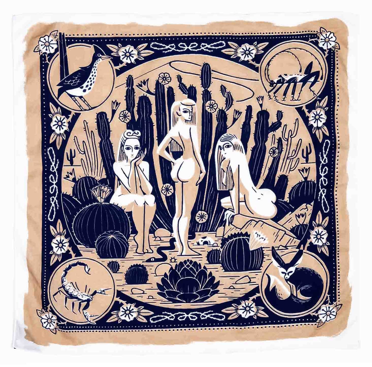 Organic Cotton Bandana • Sirens • Tan & Navy