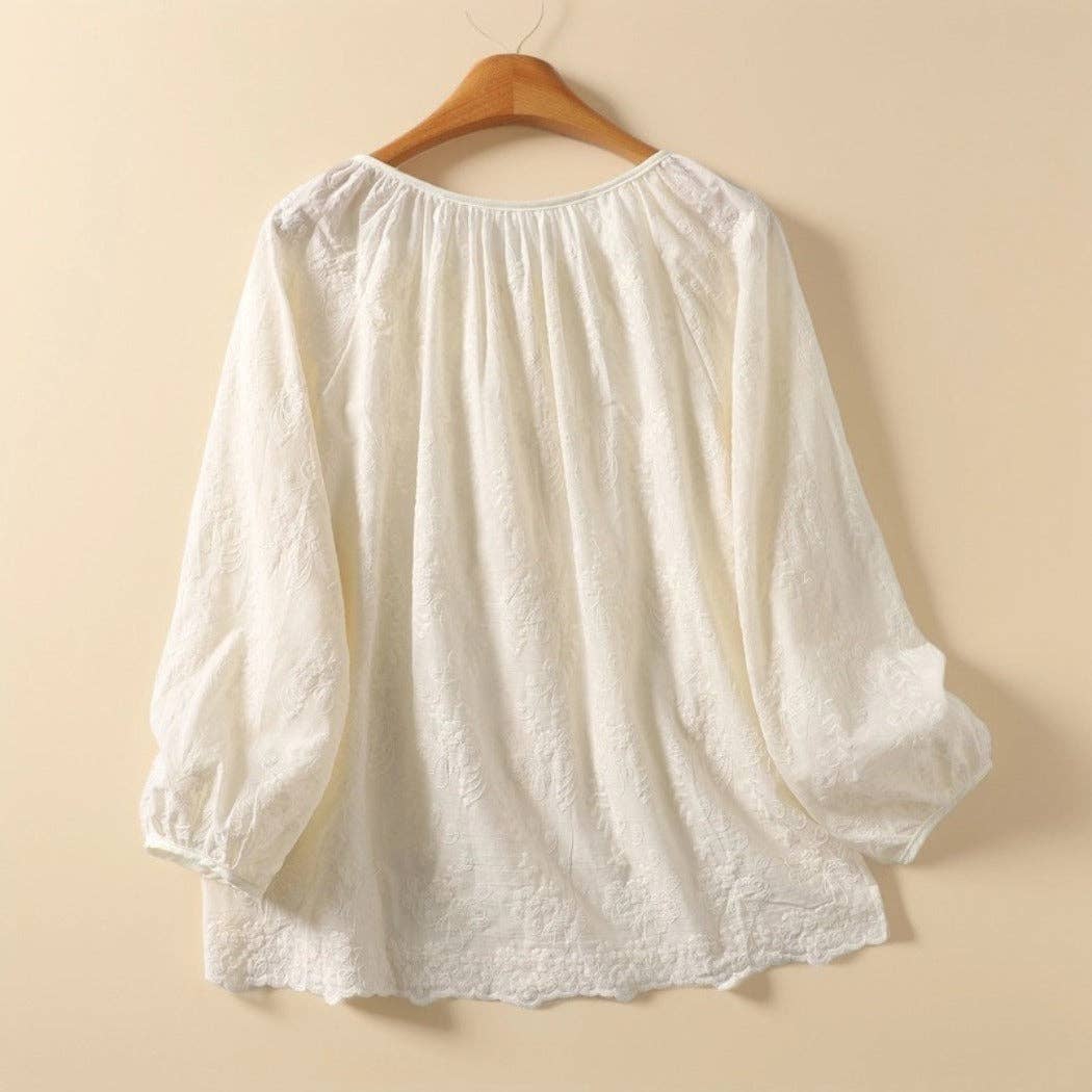 Embroidered Artist Blouse Cream