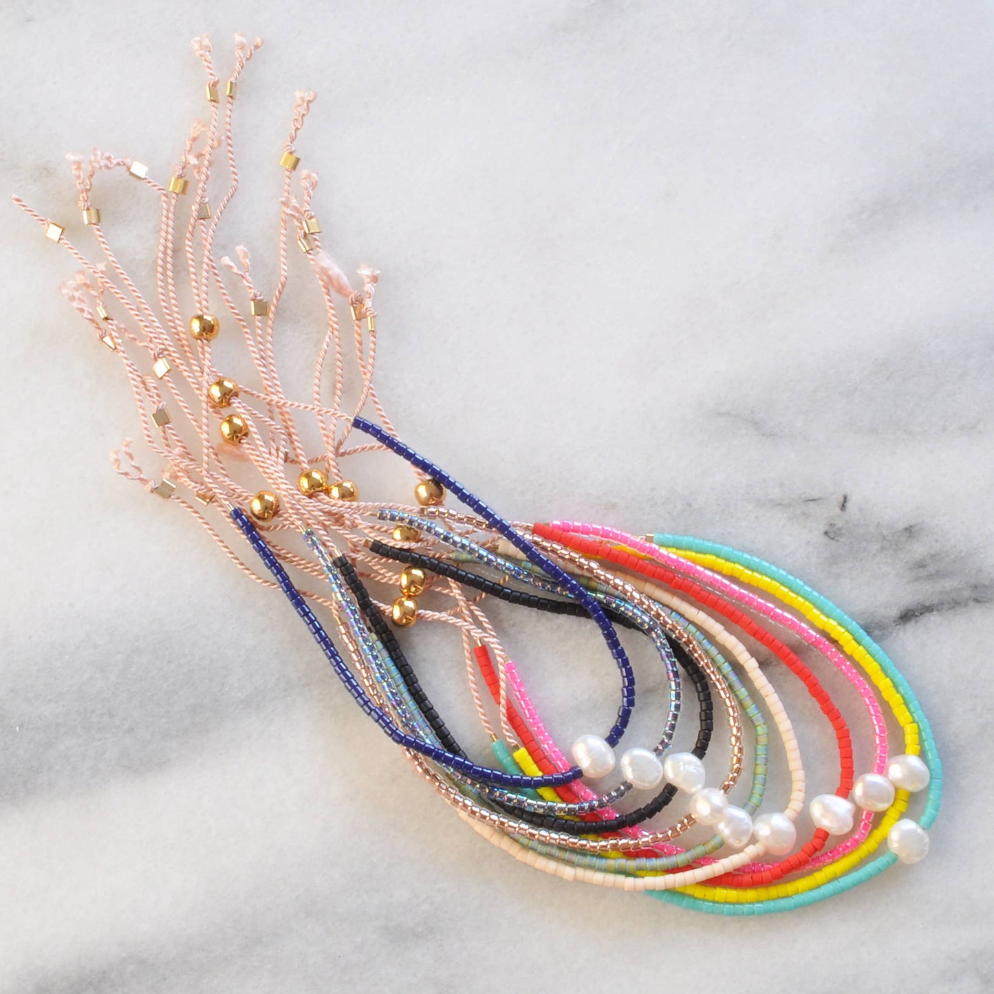 Pearl Accent Beaded String Bracelets • Pick Your Color
