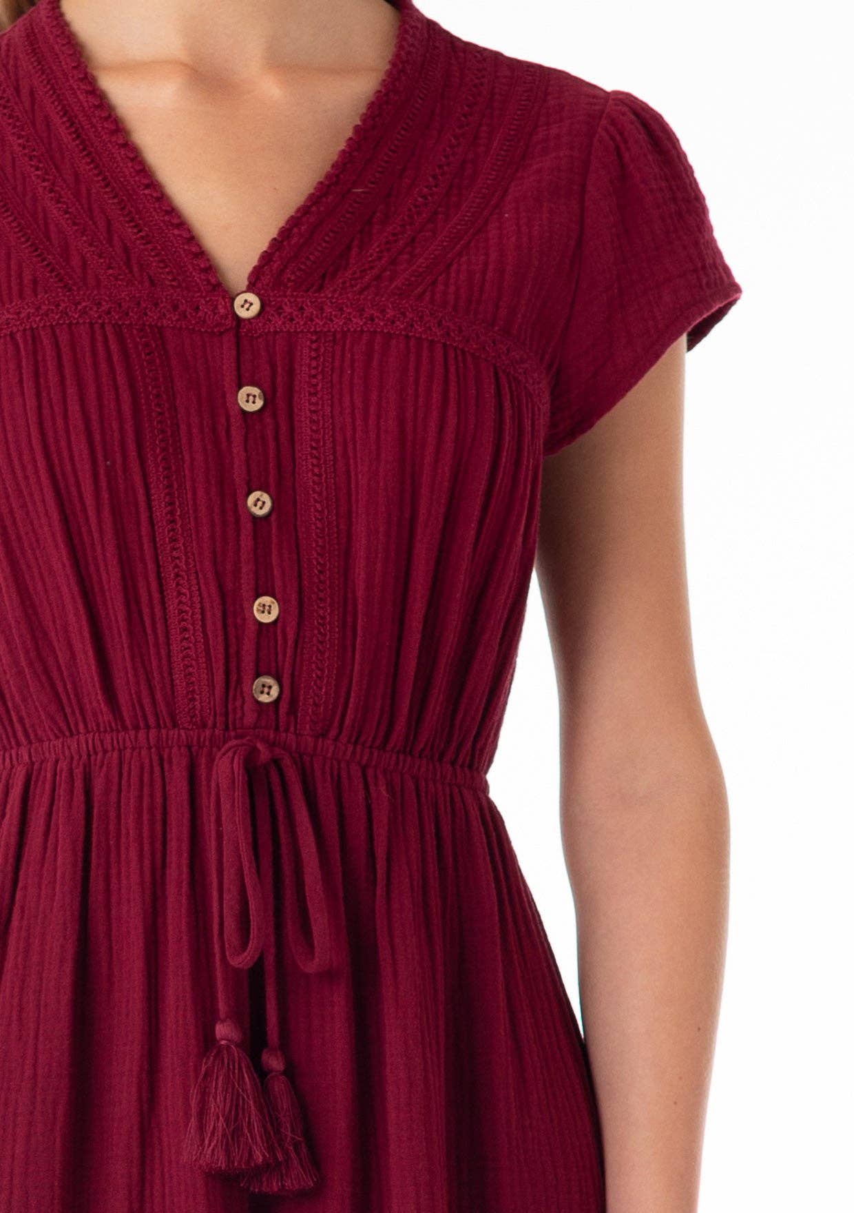 Embroidered Cotton Midi Dress • Merlot Red
