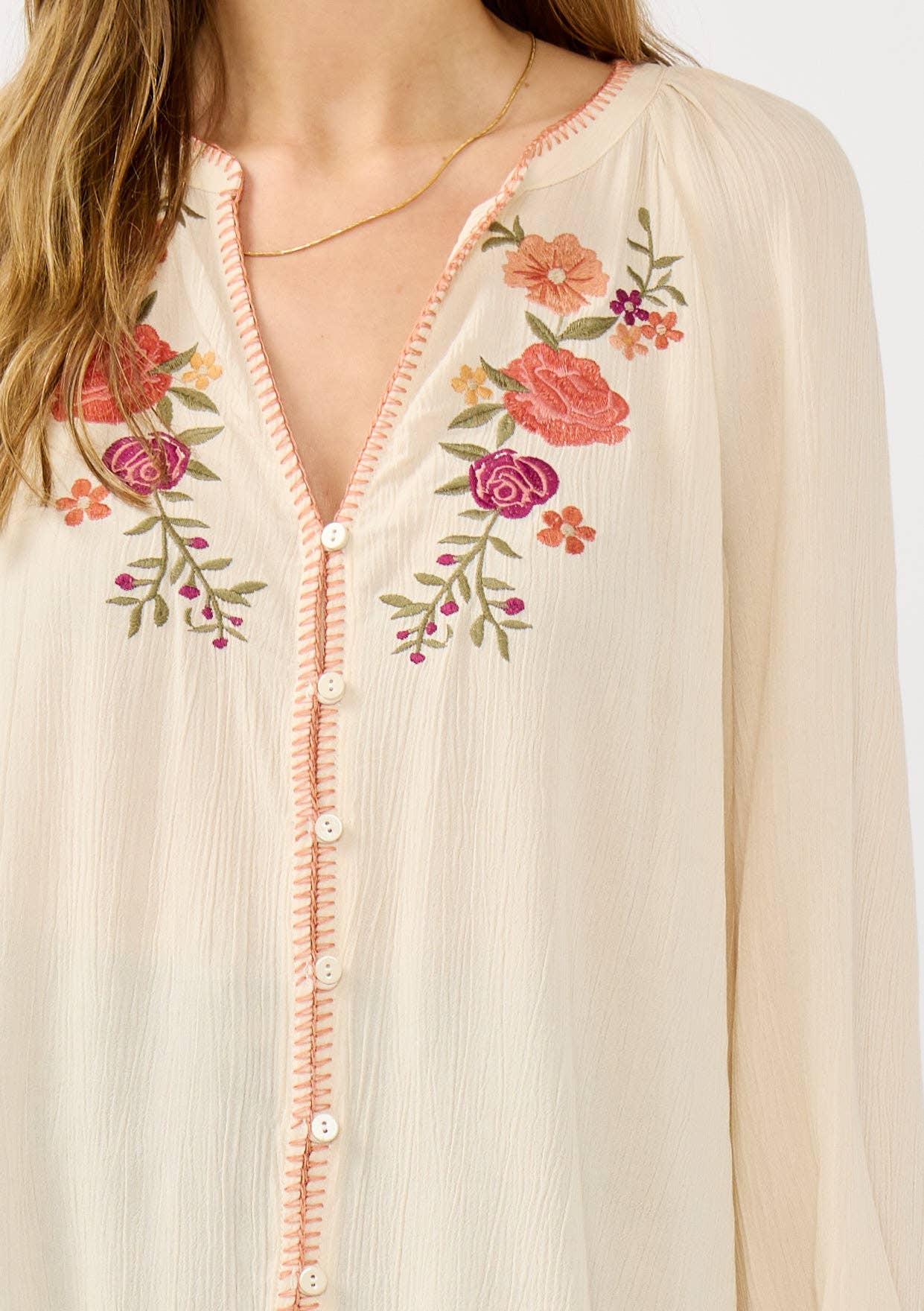 Floral Embroidered Gauze Blouse • Tea Dye