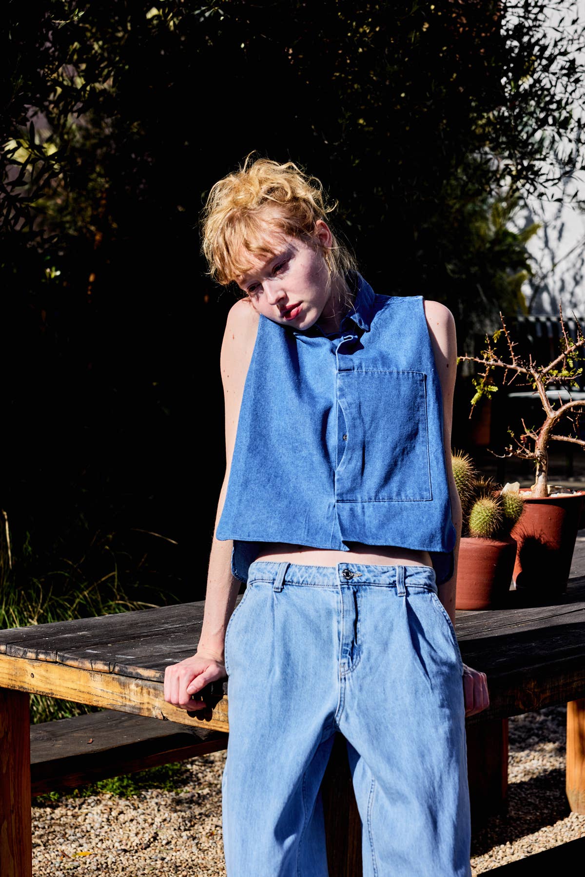 Collared Button Down Sleeveless Top • Denim