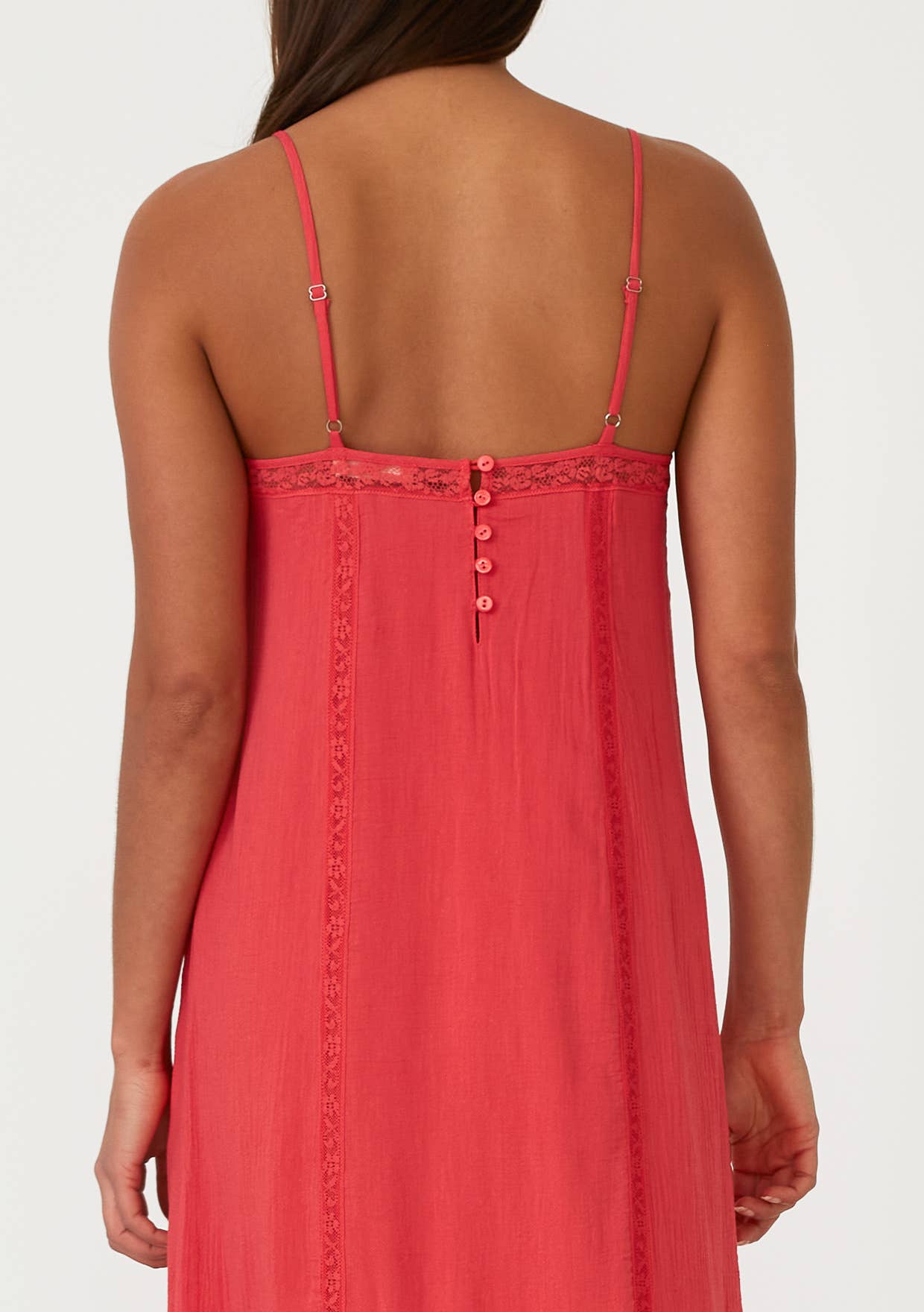 Sleeveless High-Low Lace Maxi Dress • Hibiscus Red