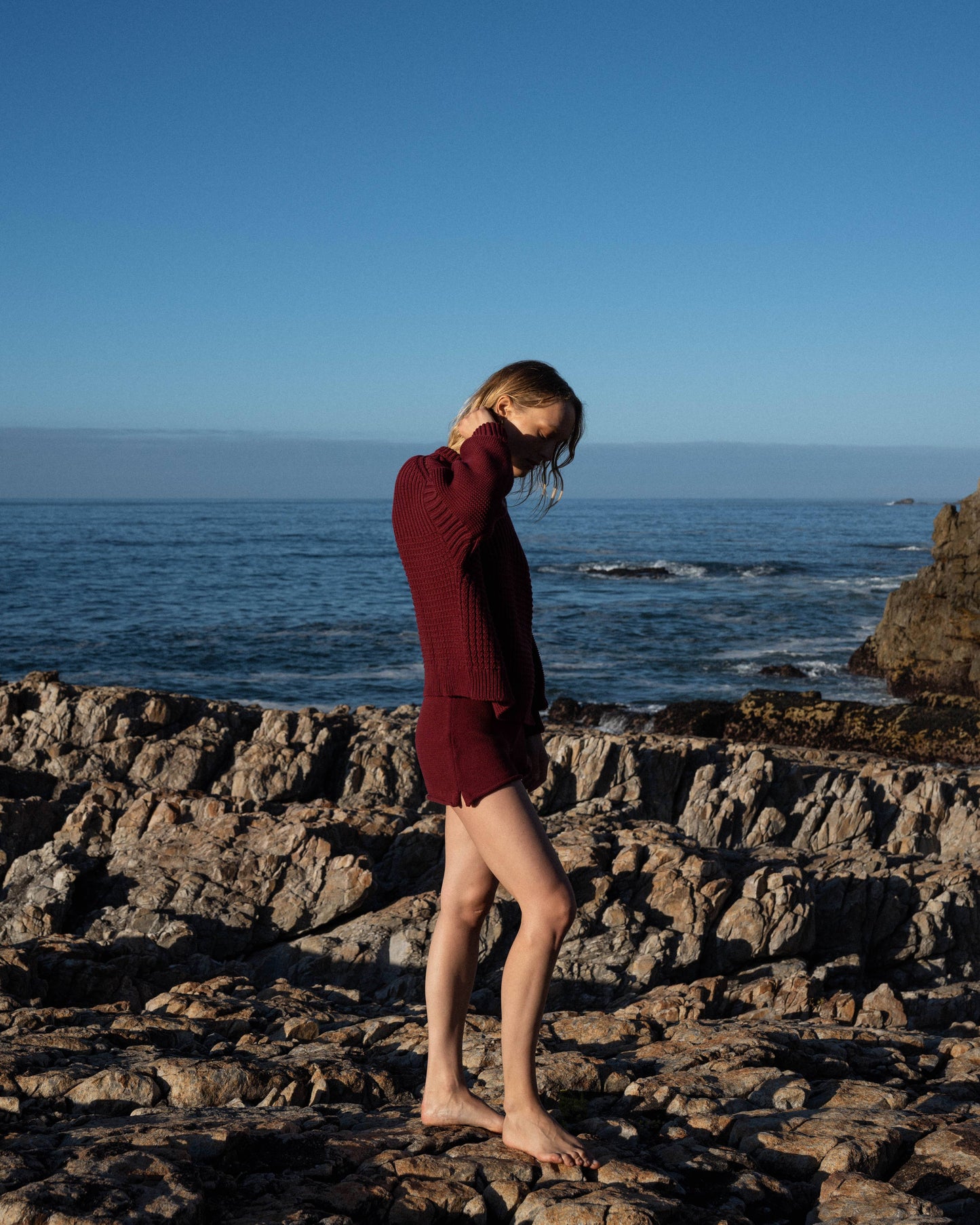 The Knotty Ones • Delčia Cotton Sweater •
Hellebore Burgundy