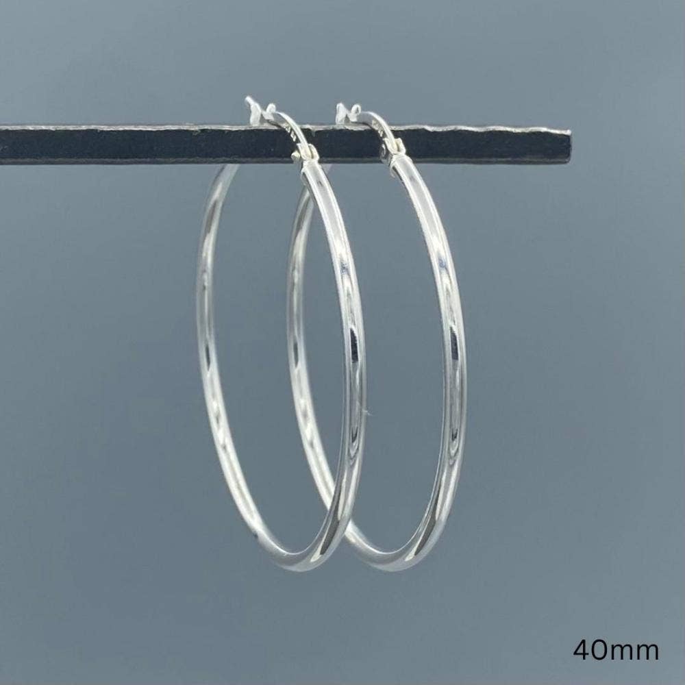French Lock Hoop Earrings • Sterling Silver • 40mm