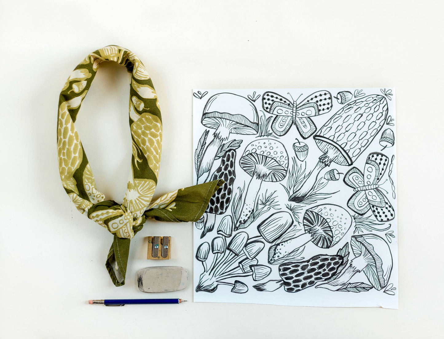 Cotton Bandana • No. 016 Mushrooms • Green