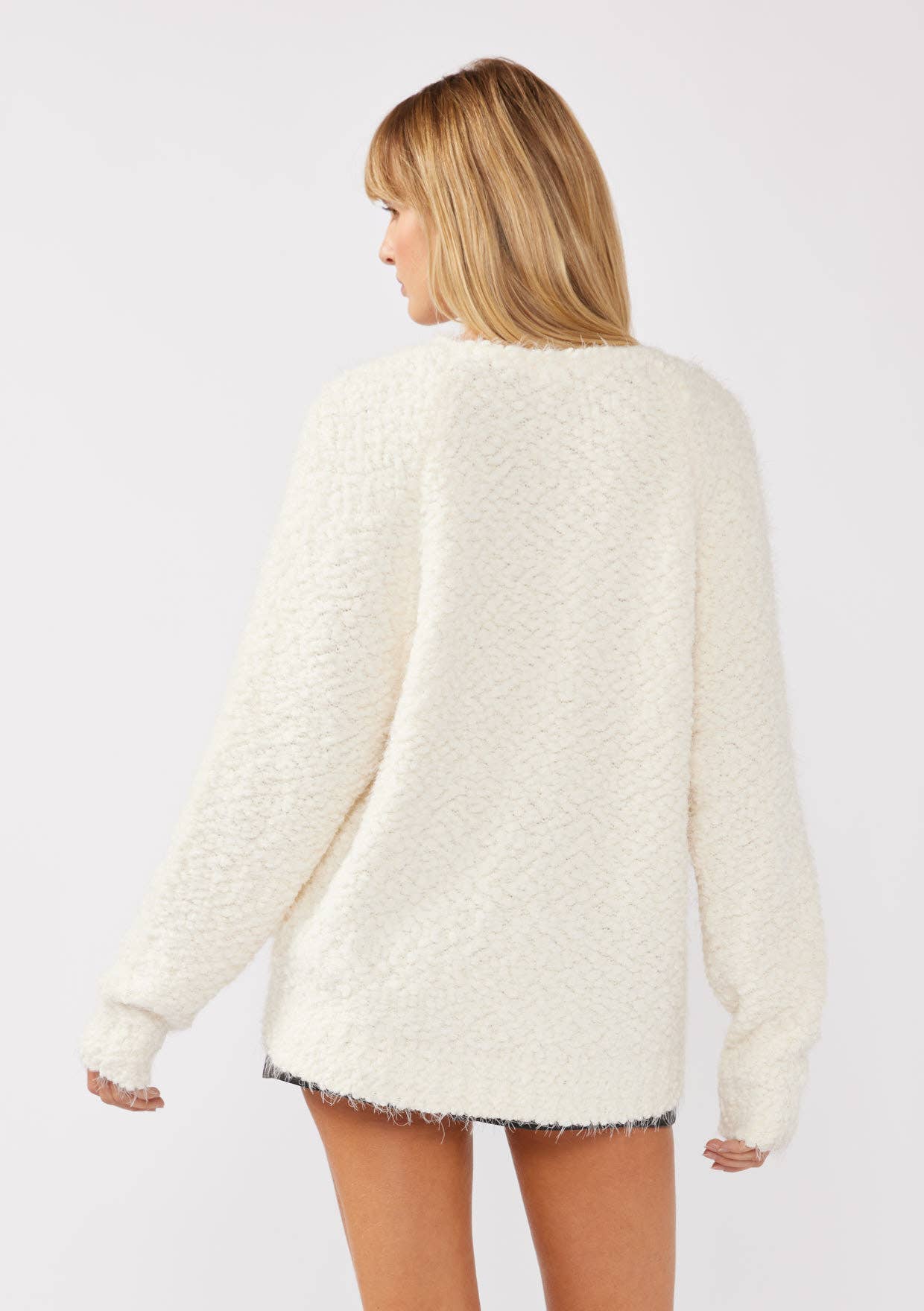 Fuzzy V-neck Pullover Sweater • White