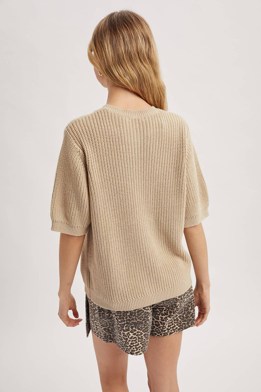 Short Sleeve Cotton Cardigan Sweater • Taupe