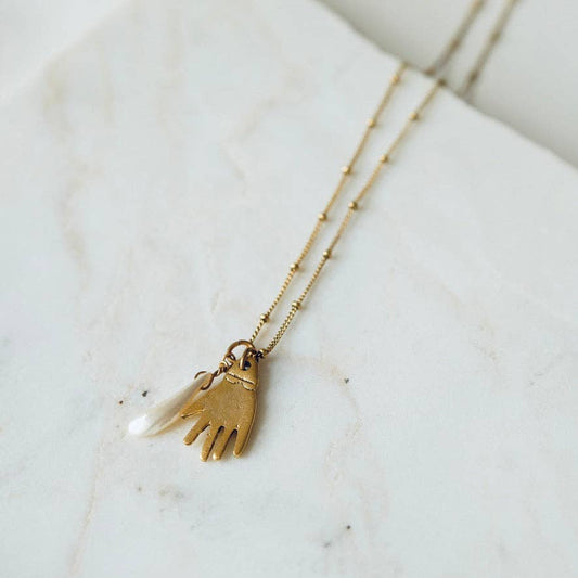 Tilly Doro • Hand + Pearl Charm Necklace • Gold