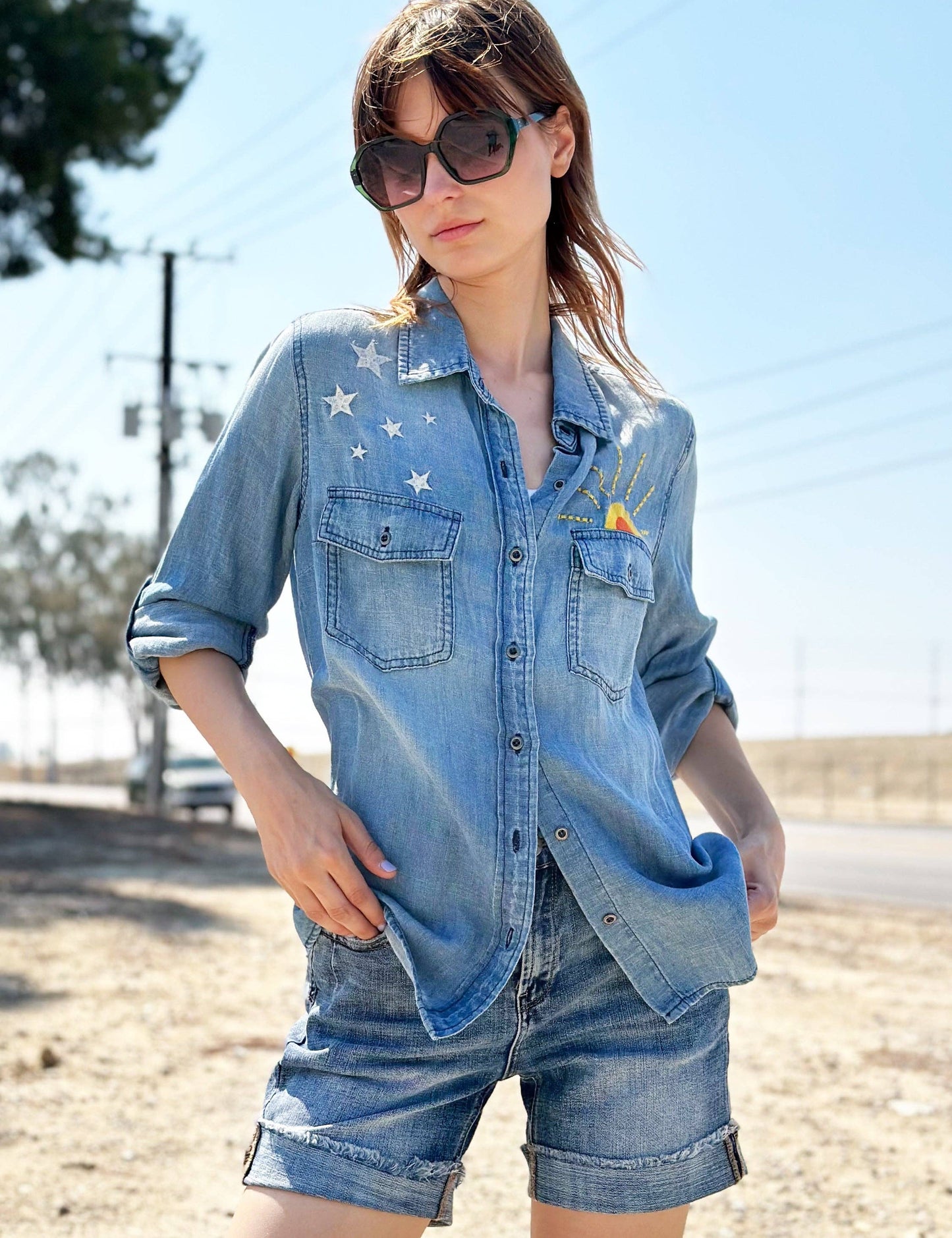 Billy T • Hello Sunshine Button Down Shirt • Washed Blue