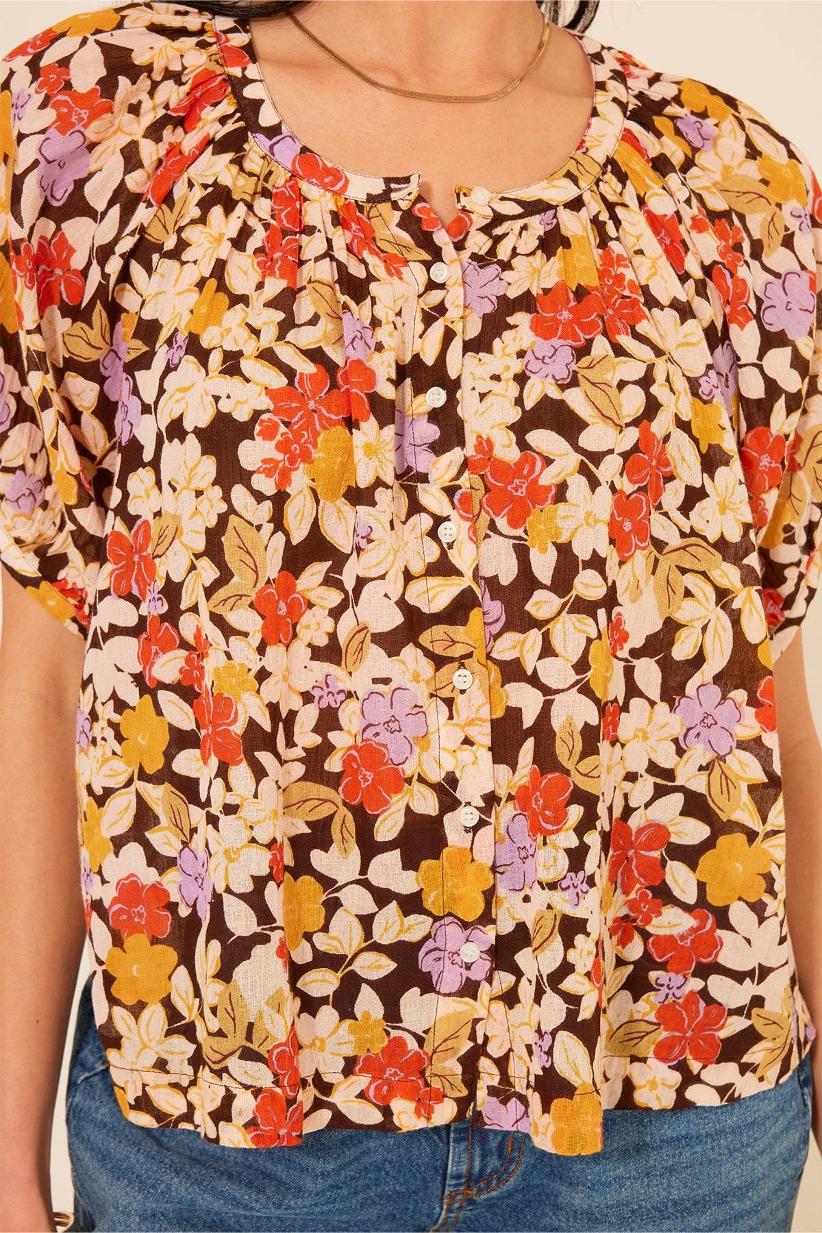Pavia Top • Floral Cream Brown