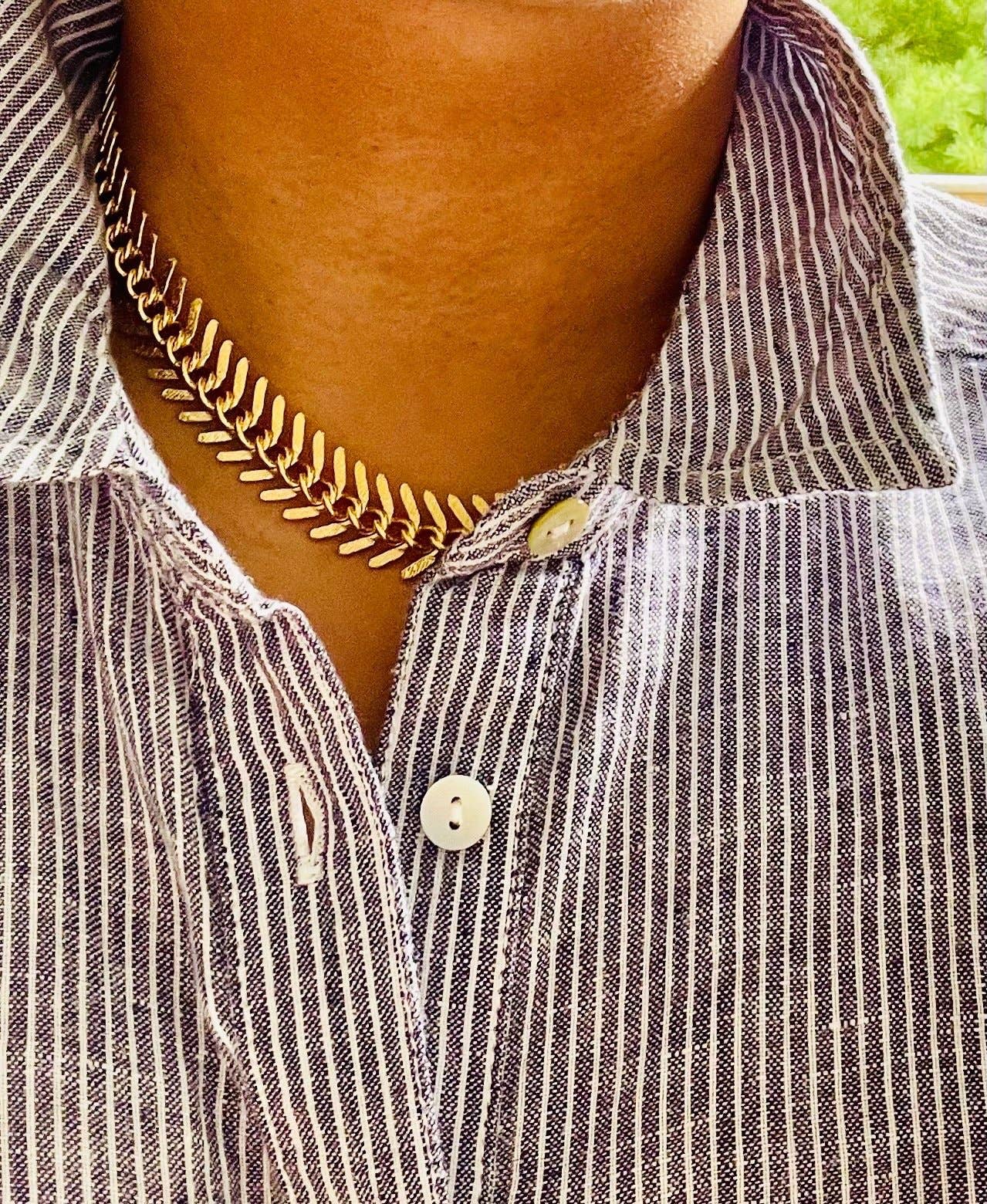 DOR215 Gold Chain Fish Bone Necklace