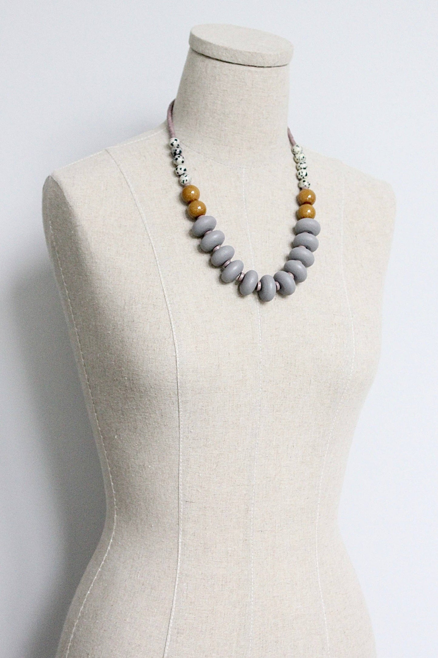 Wood & Dalmatian Jasper Statement Necklace