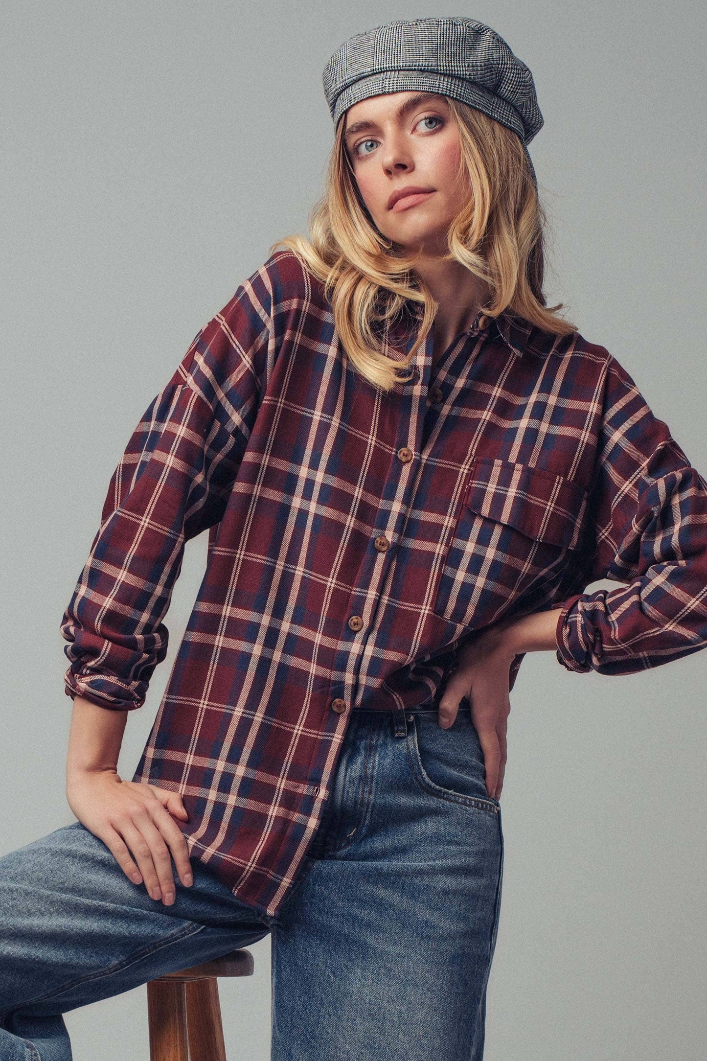 Classic Oversized Cotton Flannel • Burgundy Plaid