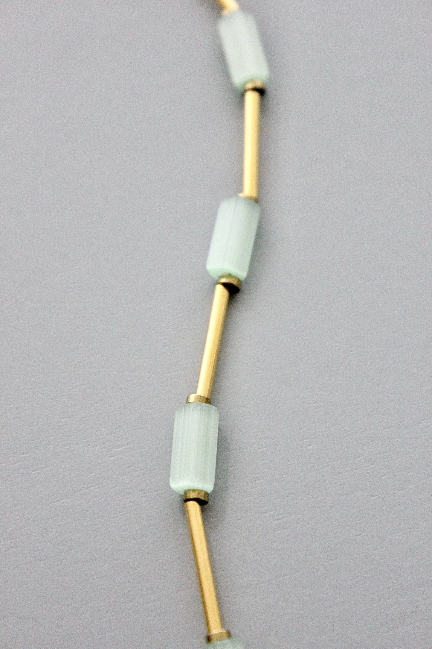 Long Beaded Necklace Mint & Brass