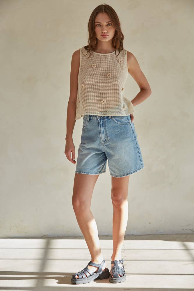 Cotton Embroidered Tank Top Natural