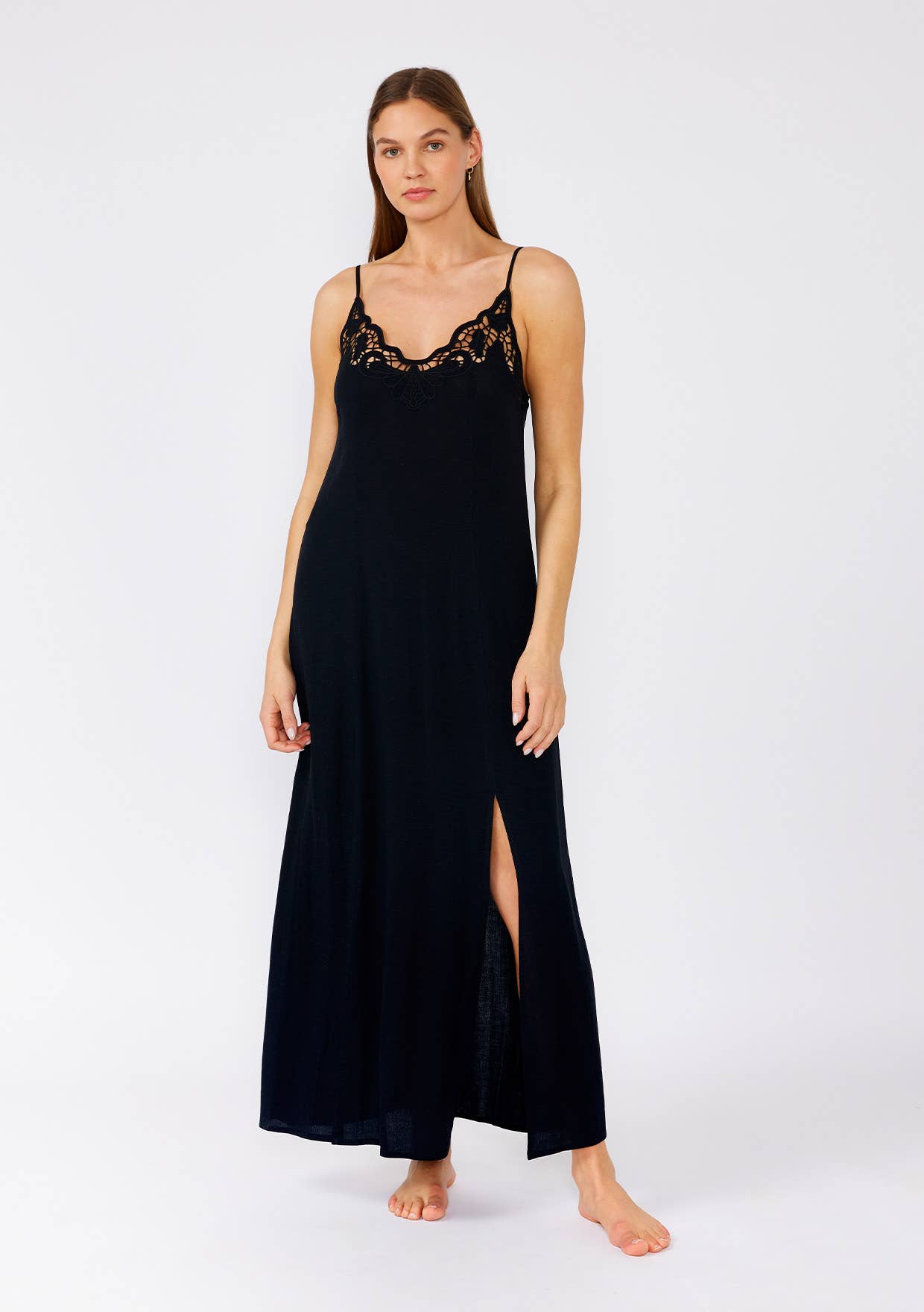 Battenburg Lace Trim Maxi Dress • Black