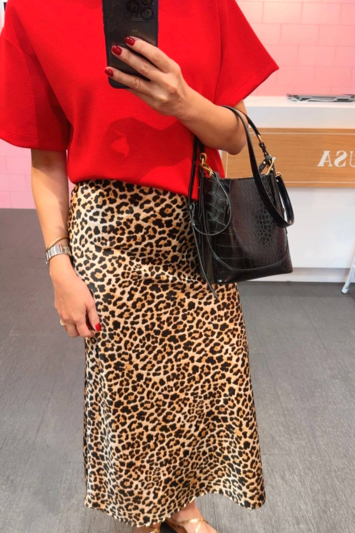 Aniston Satin Slip Skirt • Leopard Print