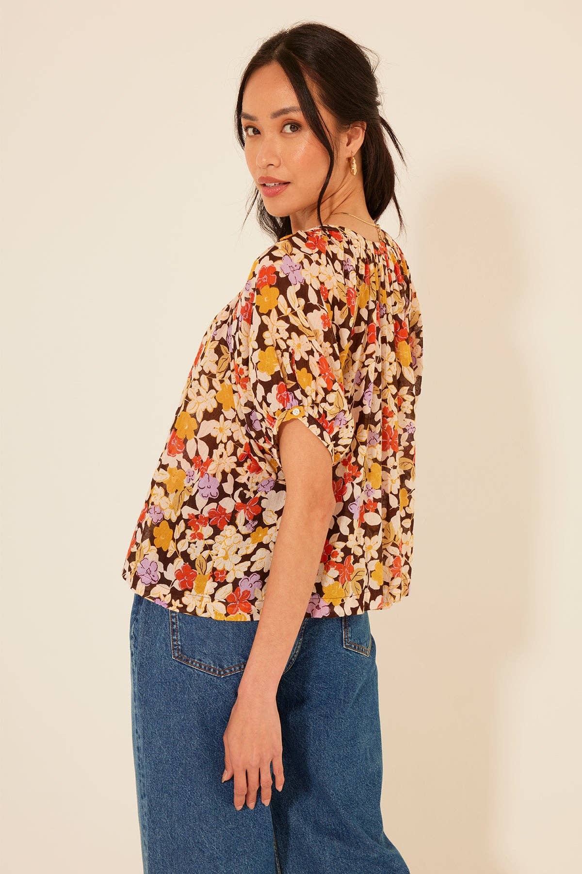 Pavia Top • Floral Cream Brown