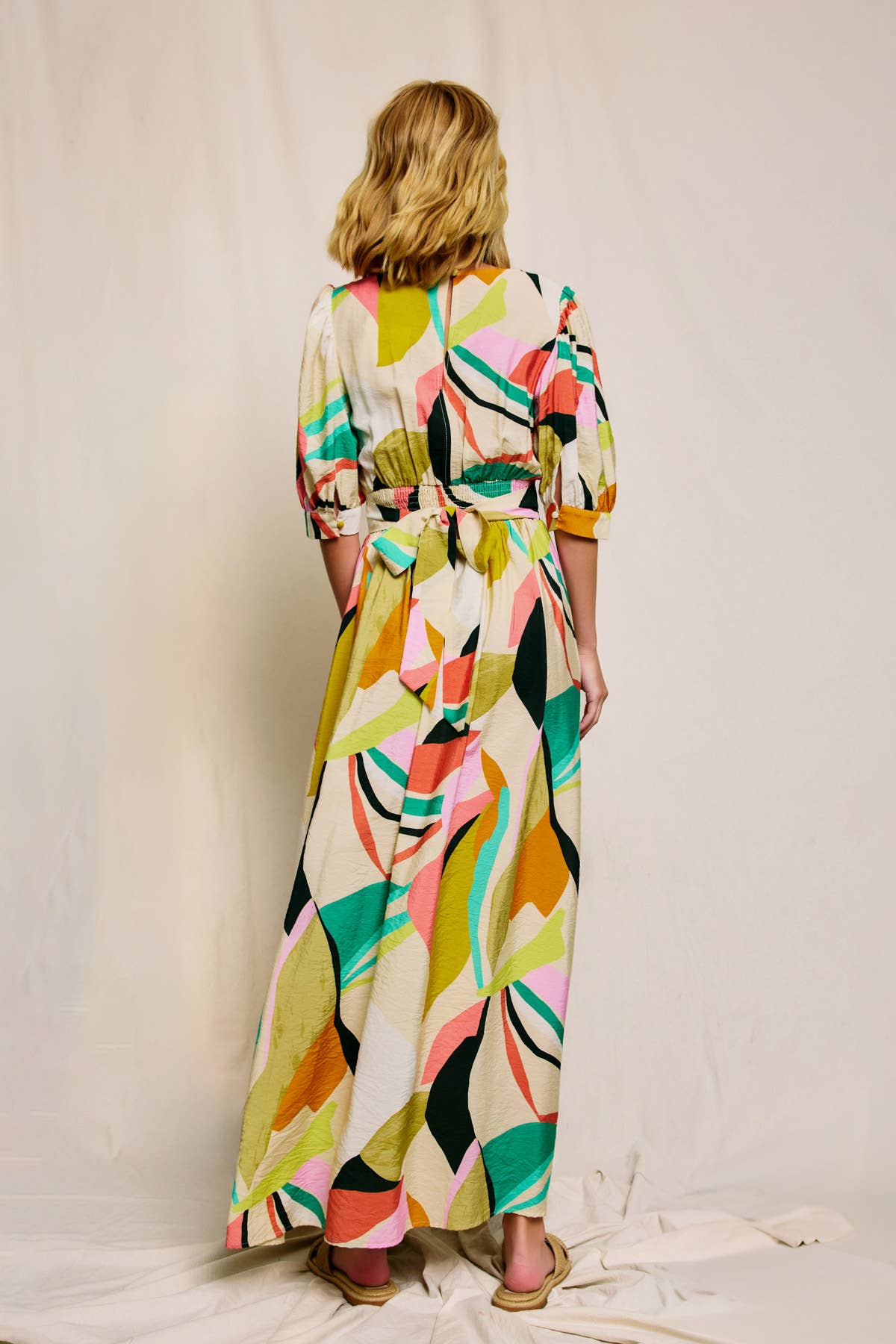 Surplice Slit Maxi Dress Colorful Mod Print