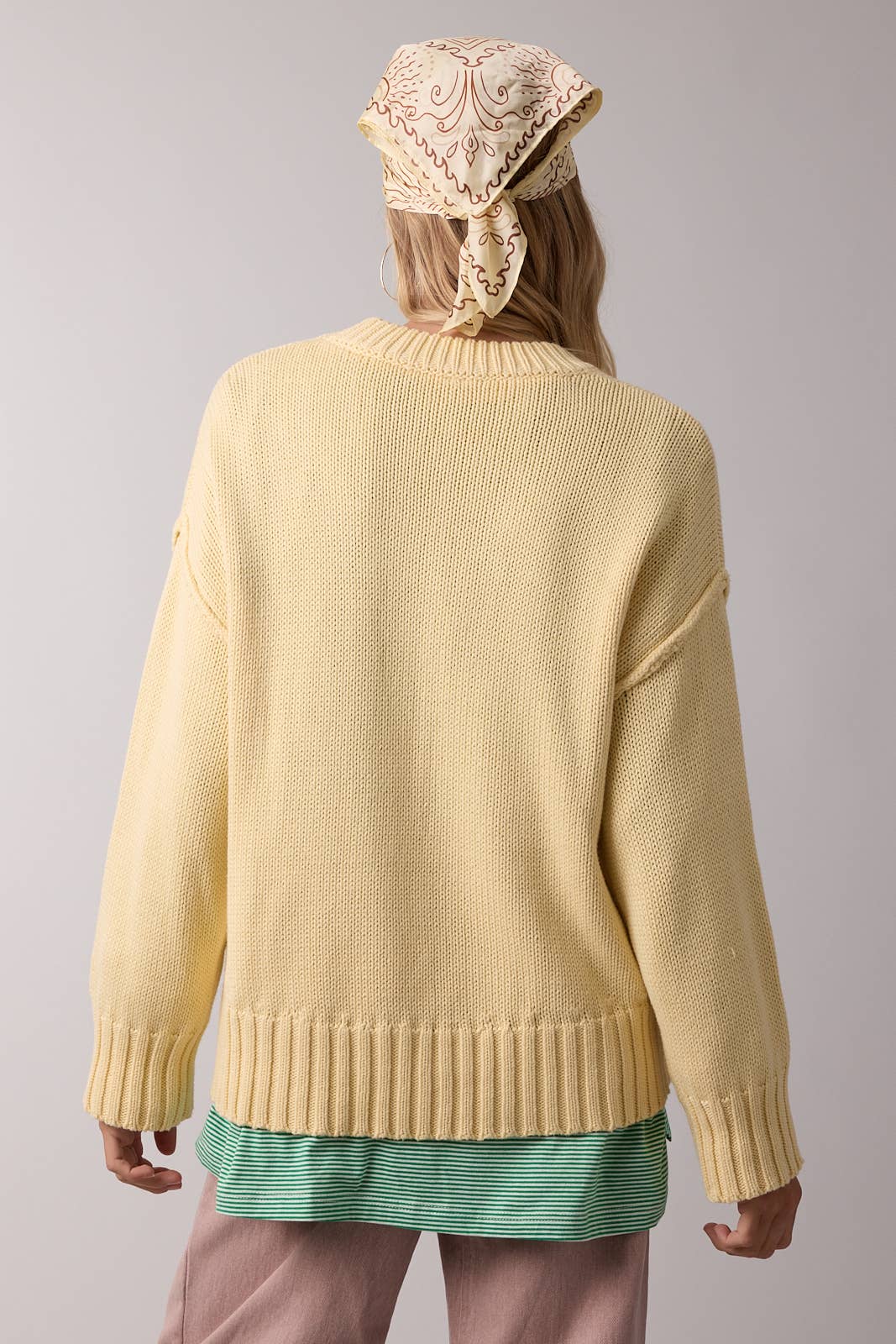 Oversized Scoop Neck Cotton Sweater Light Yellow