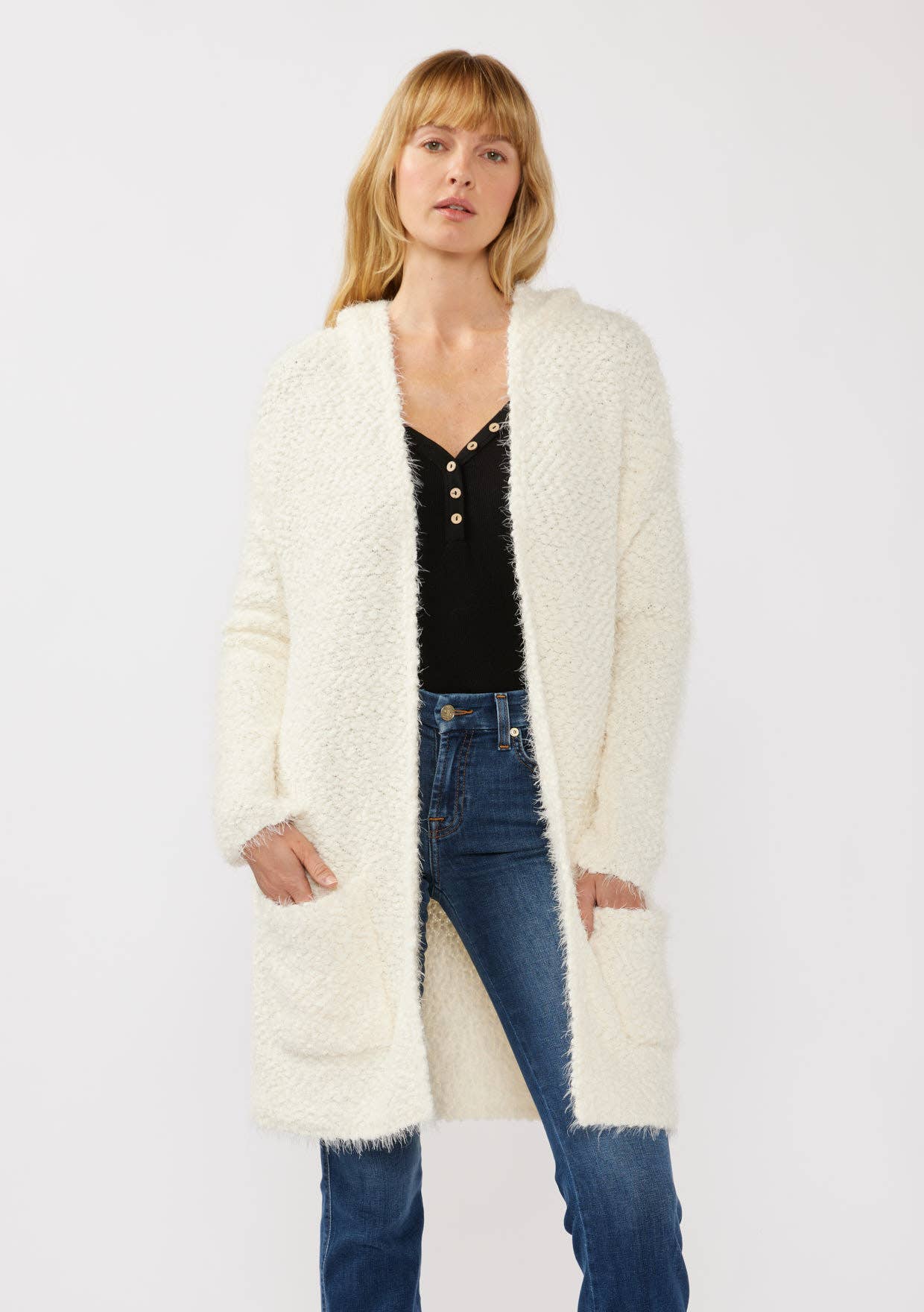 Fuzzy Hooded Cardigan • Ivory