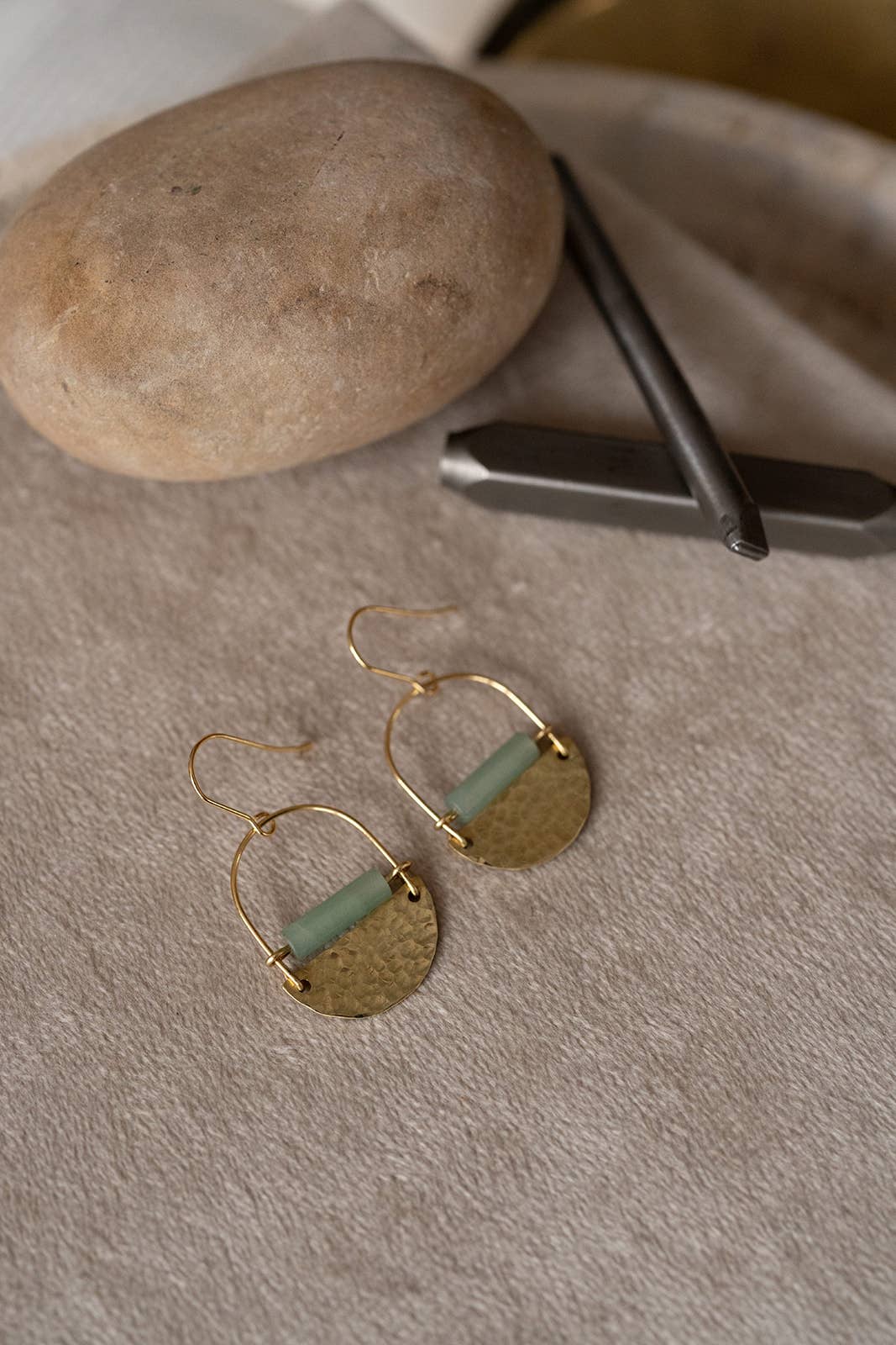 Mini Drop Earrings • Brass & Green Aventurine
