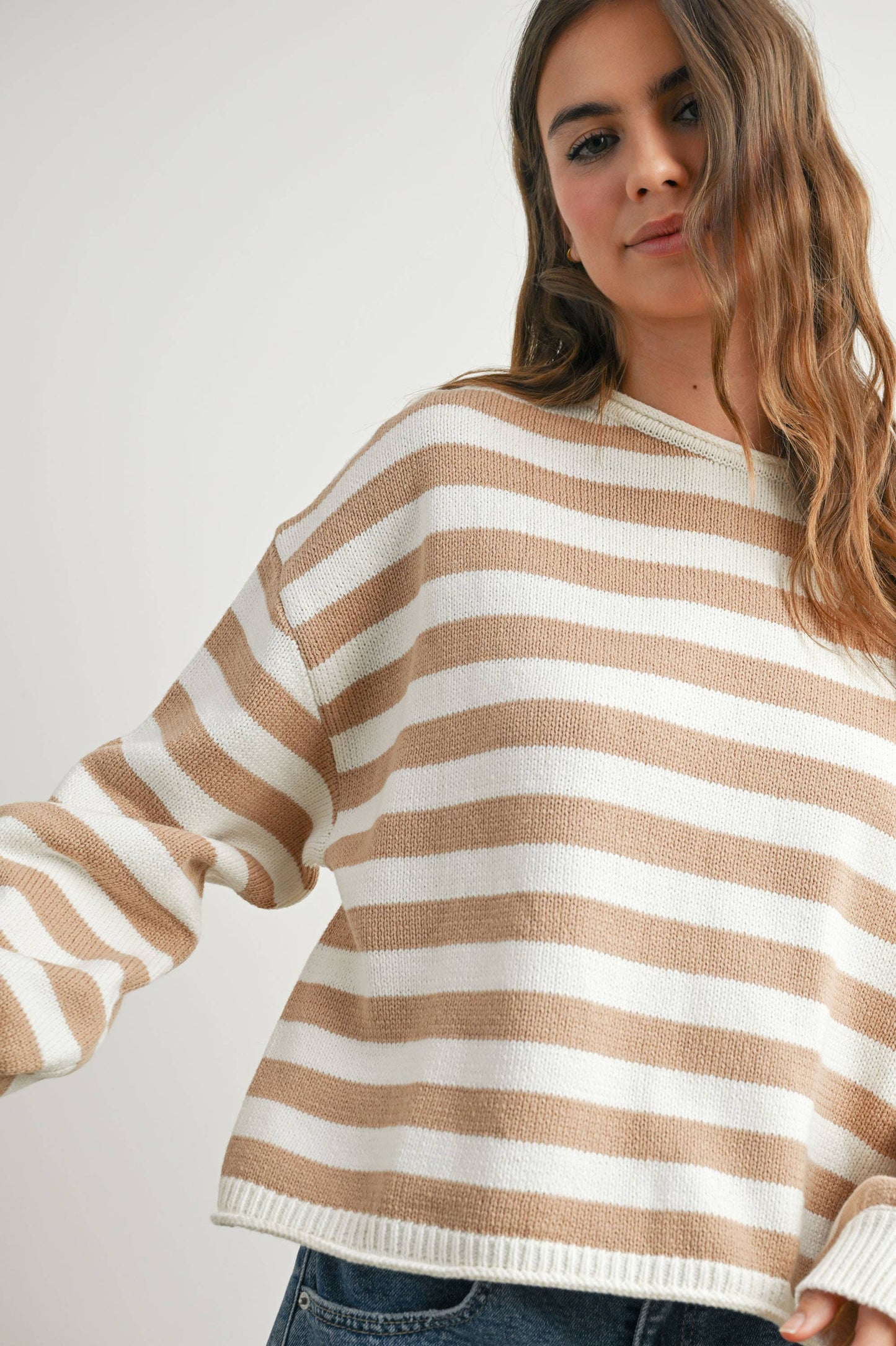 Oversized Boxy Stripe Sweater • Taupe & Ivory