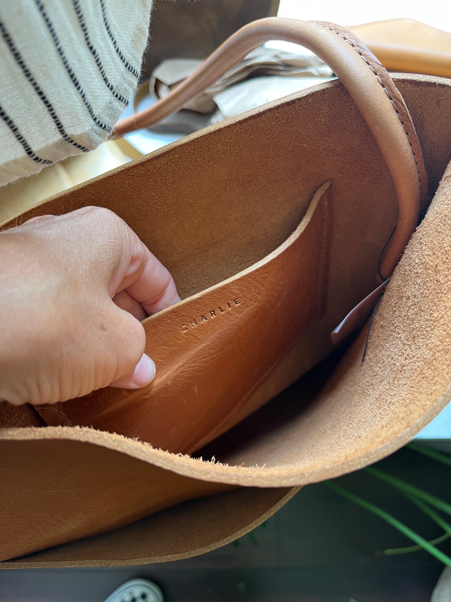 Charlies Goods • Handmade Modern Minimalist Leather Tote Bag • Saddle Tan