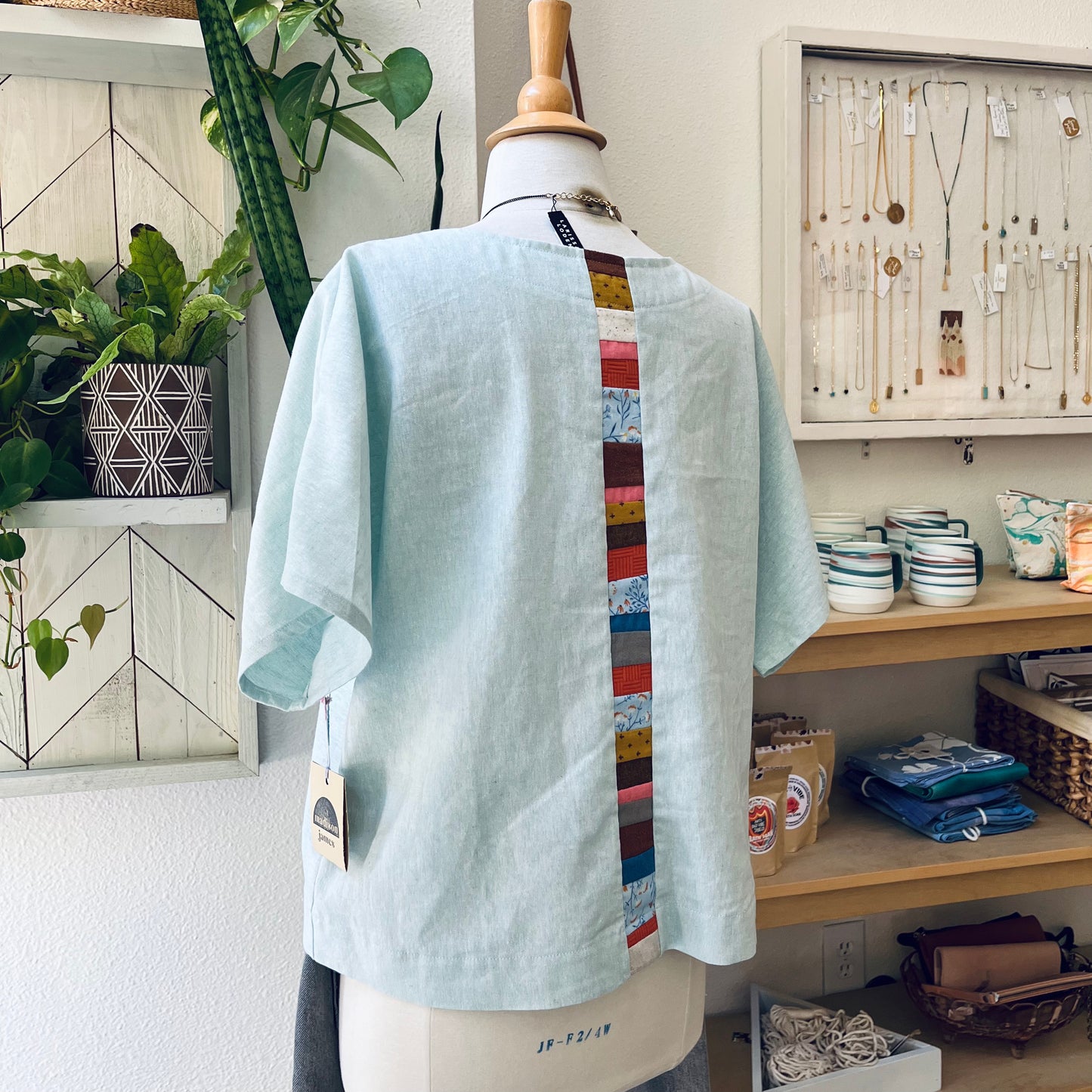 Terra • Handmade Loose Fit Linen Cotton Top • Glacier Blue