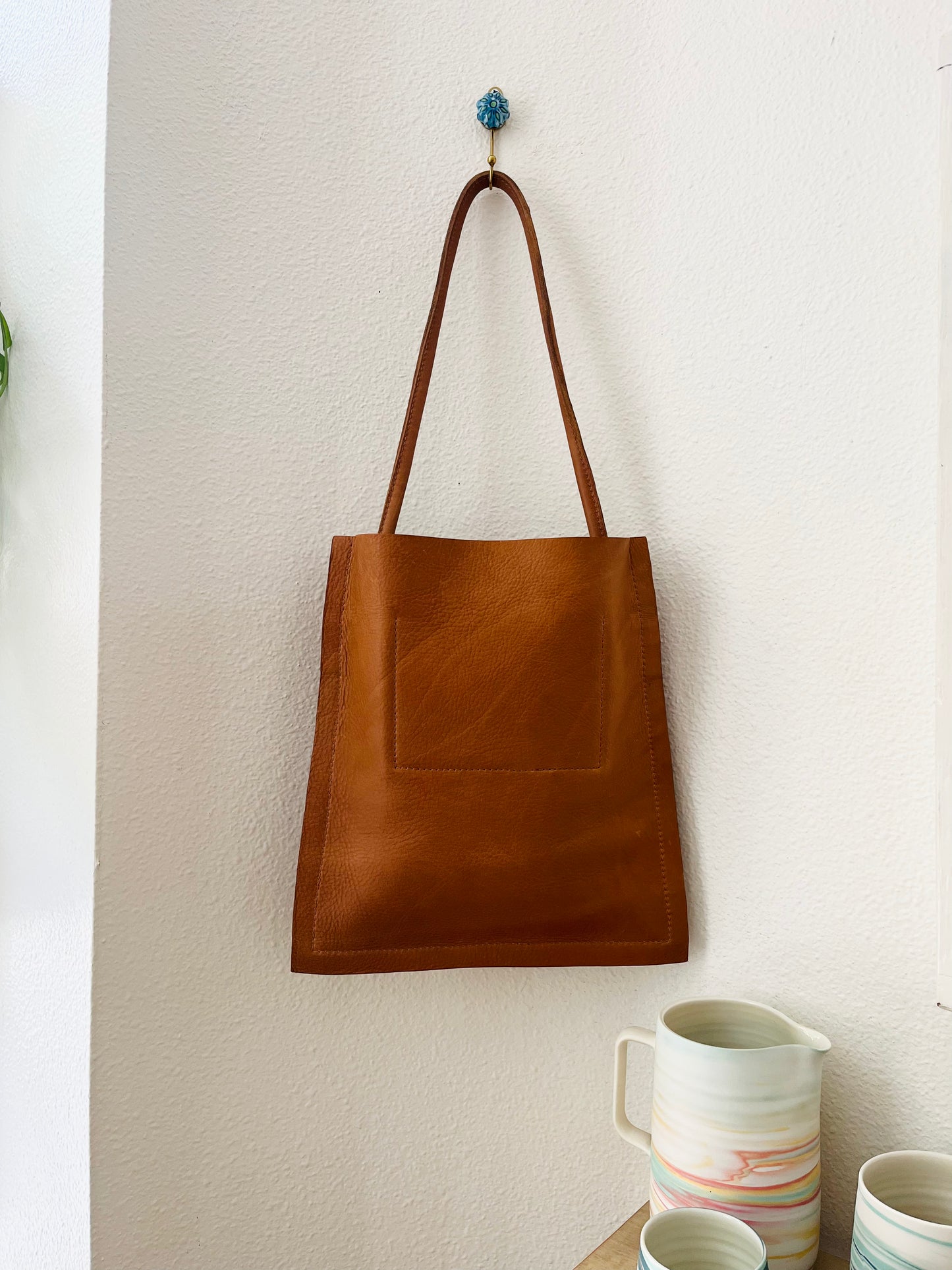 Charlies Goods • Handmade Modern Minimalist Leather Tote Bag • Saddle Tan