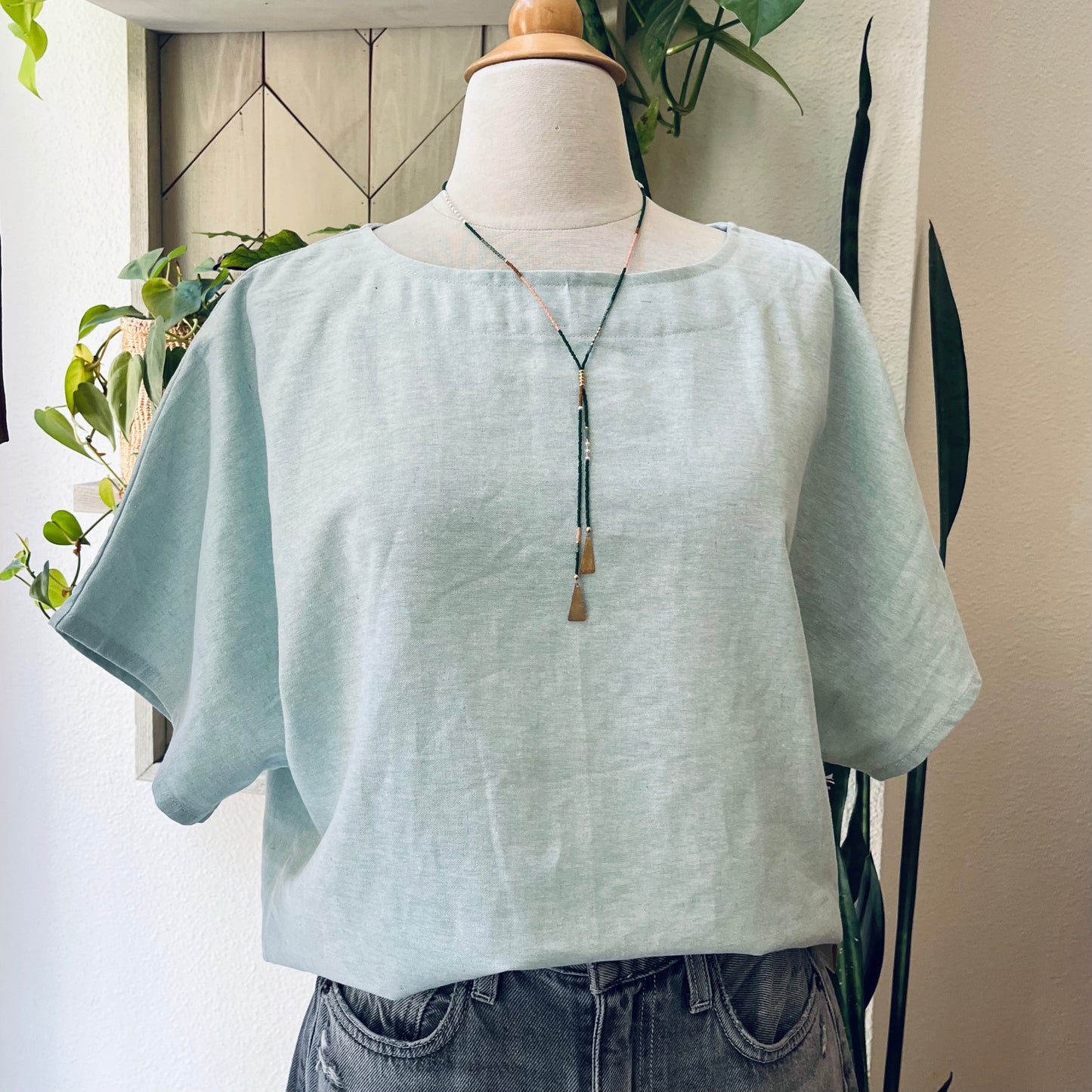 Terra • Handmade Loose Fit Linen Cotton Top • Glacier Blue