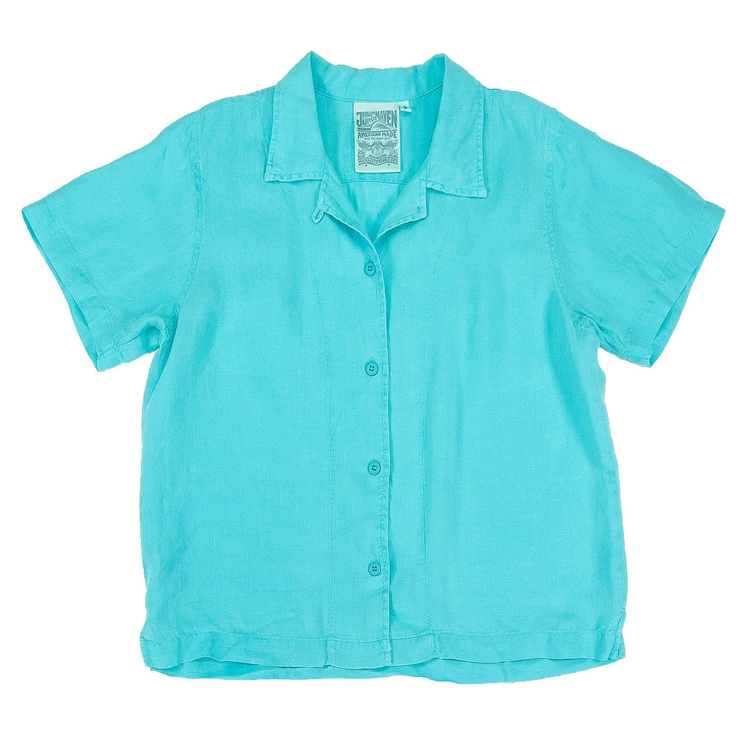 Jungmaven • Tuscan Short Sleeve Button down Top • Caribbean Blue