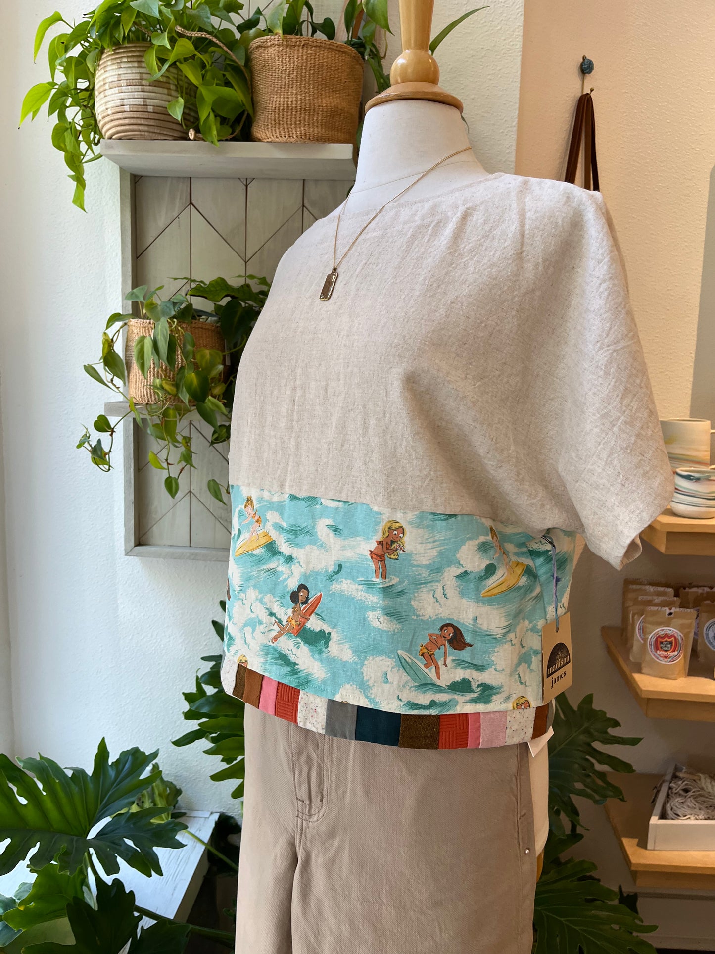 Terra • Handmade Loose Fit Linen Cotton Top • Surfer Babies & Patchwork