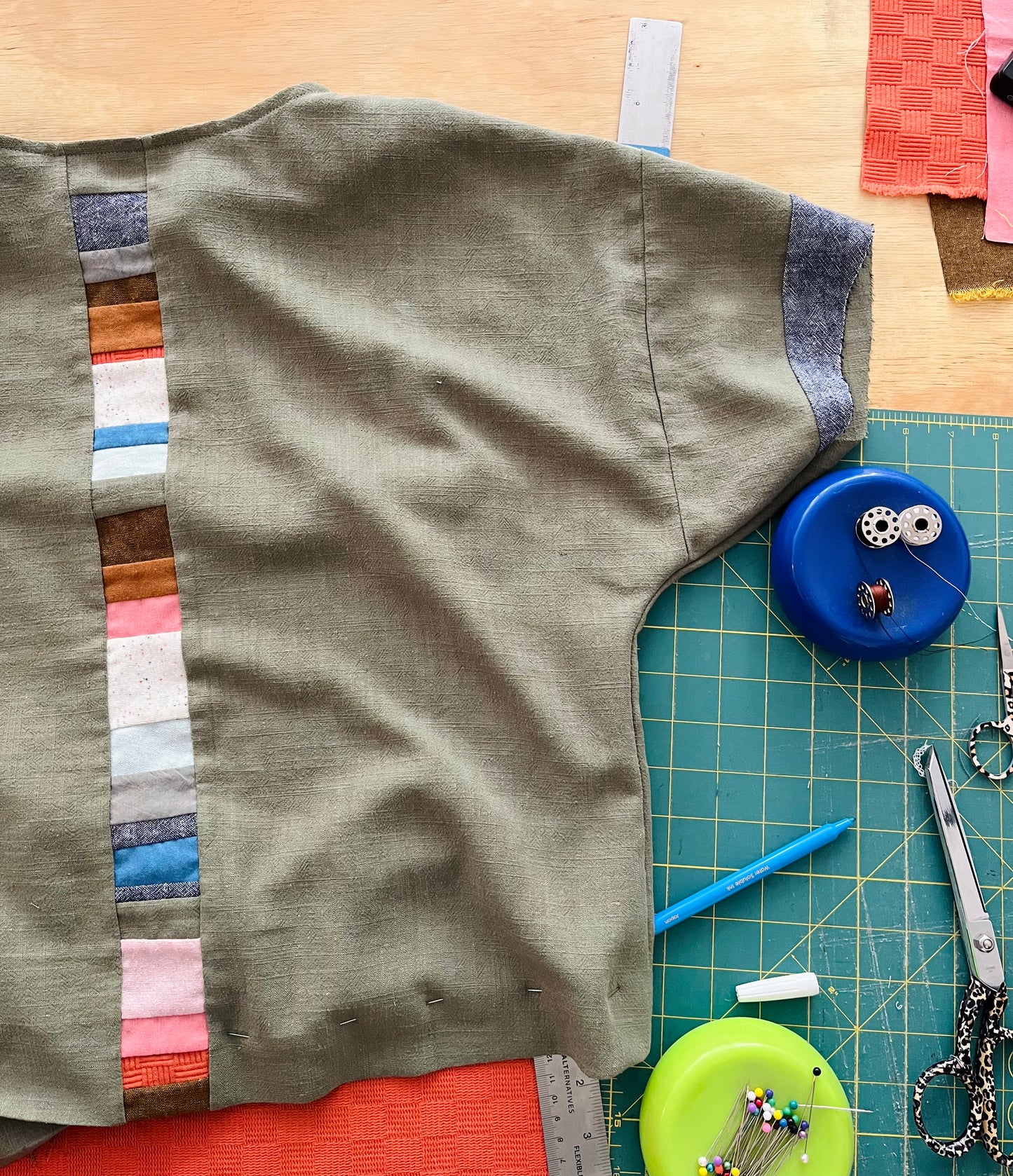 Terra • Handmade Loose Fit Linen Rayon Top • Olive Green
