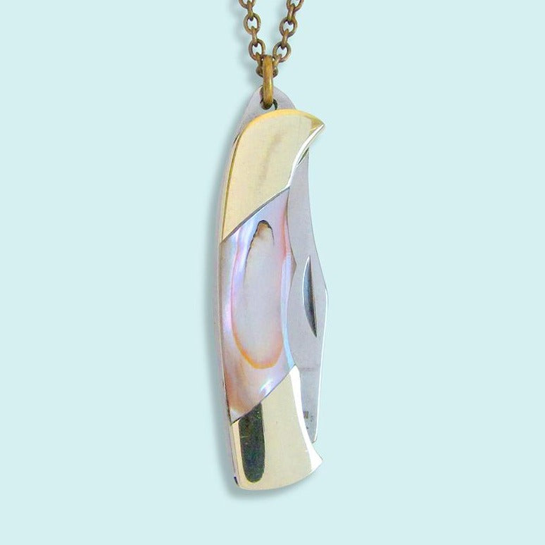 Ornamental Things • Shell Handled Knife Necklace • Long Brass Chain