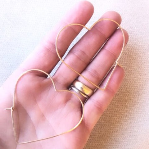 Desert Moon Design • Heart Shaped Hoop Earrings • 14K Gold Fill • Small or Large