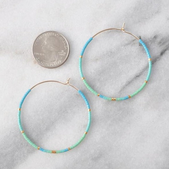 Beaded Hoop Earrings • 14K Gold Fill • Seamless • Aruba Turquoise