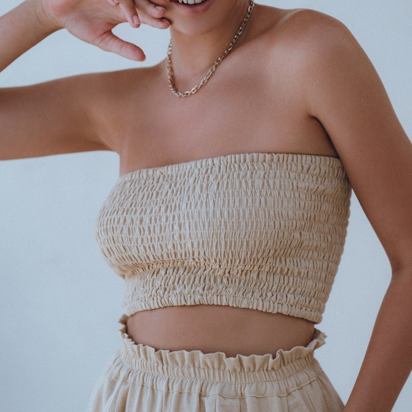 Bali Lane • Fenzi Smocked Tube Top • Beige
